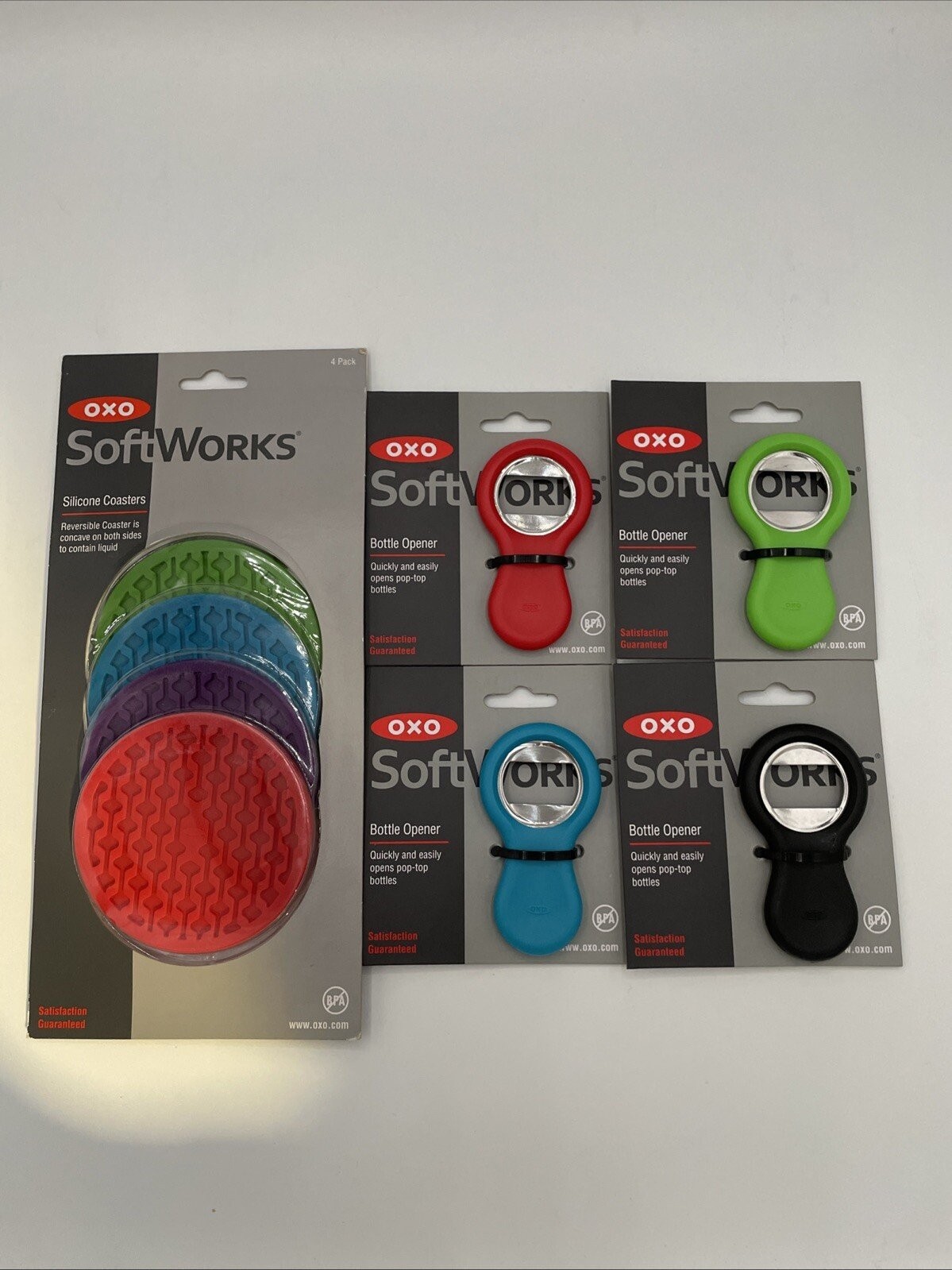 5 Piece Set: 1 Oxo Silicone Coaster And 4 Oxo Bottle Openers!!