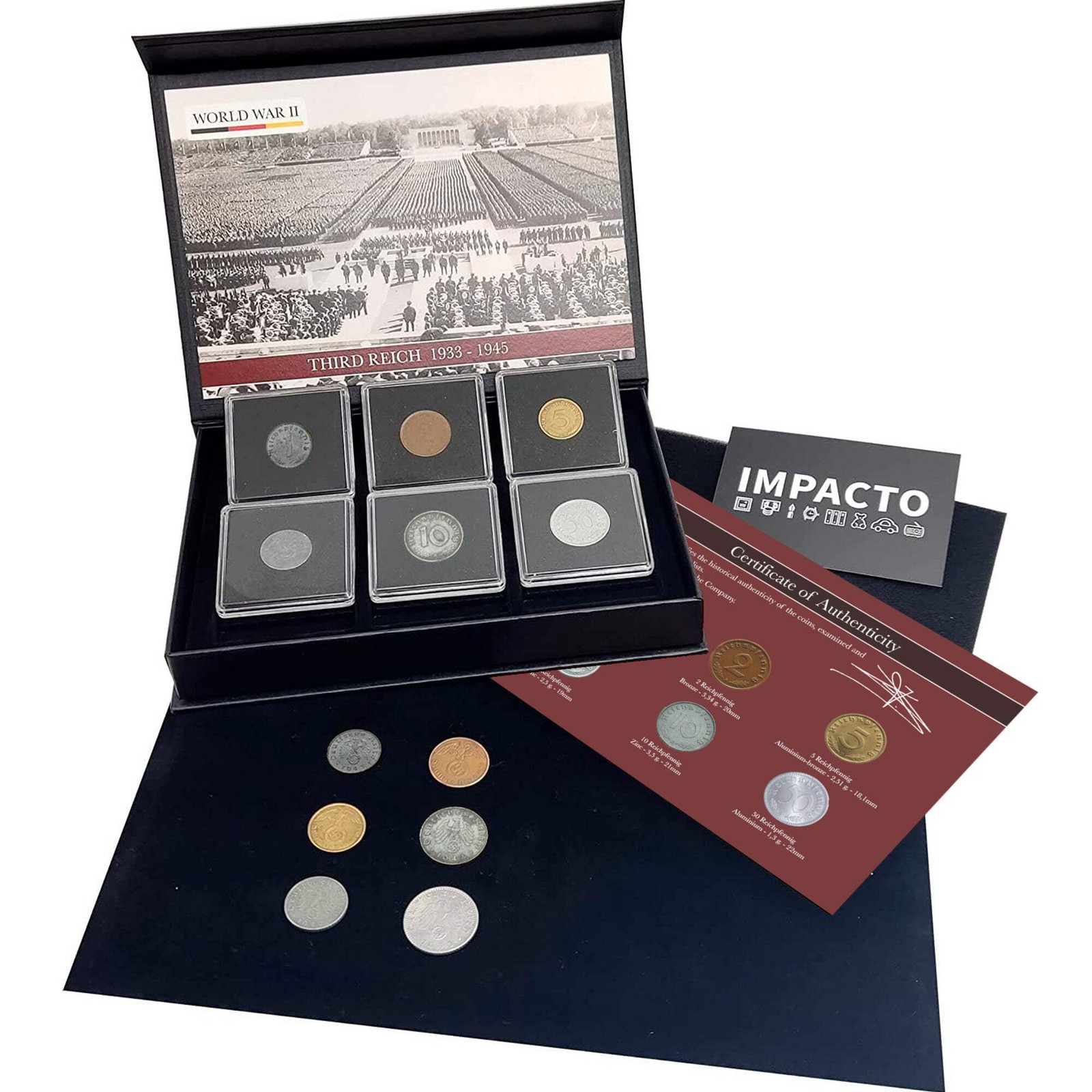 IMPACTO COLECCIONABLES - 6 WWII German Coins (1936-1945) | Third Reich COA Set