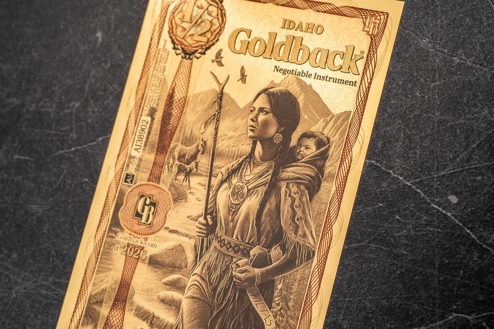 50X - 1/2 IDAHO Goldback Aurum Gold Foil Note 1/2000 oz 24kt .999 Fine PRESALE