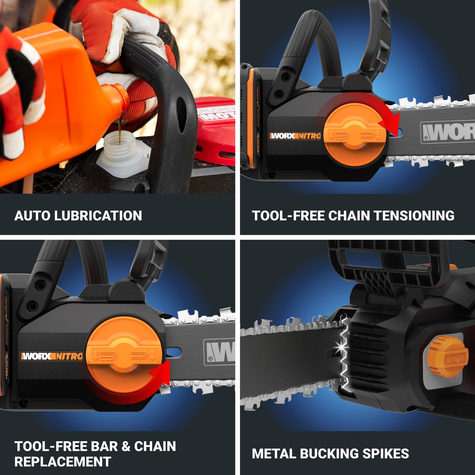 Worx Nitro 20V Brushless 12" Cordless Chainsaw (WG350-SU)