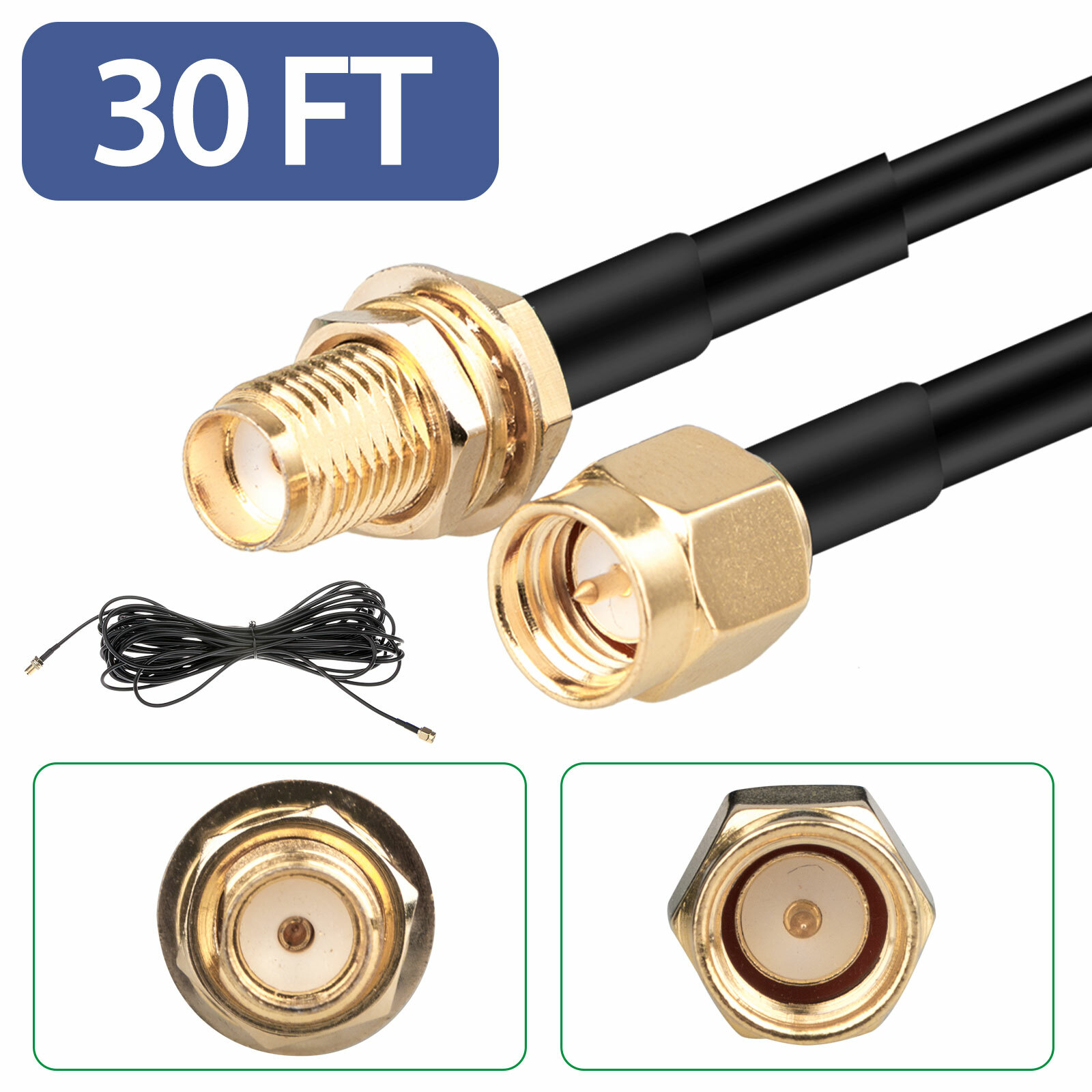 30ft WiFi Antenna SMA Extension Coaxial Cable Cord for Wi-Fi Wireless Router
