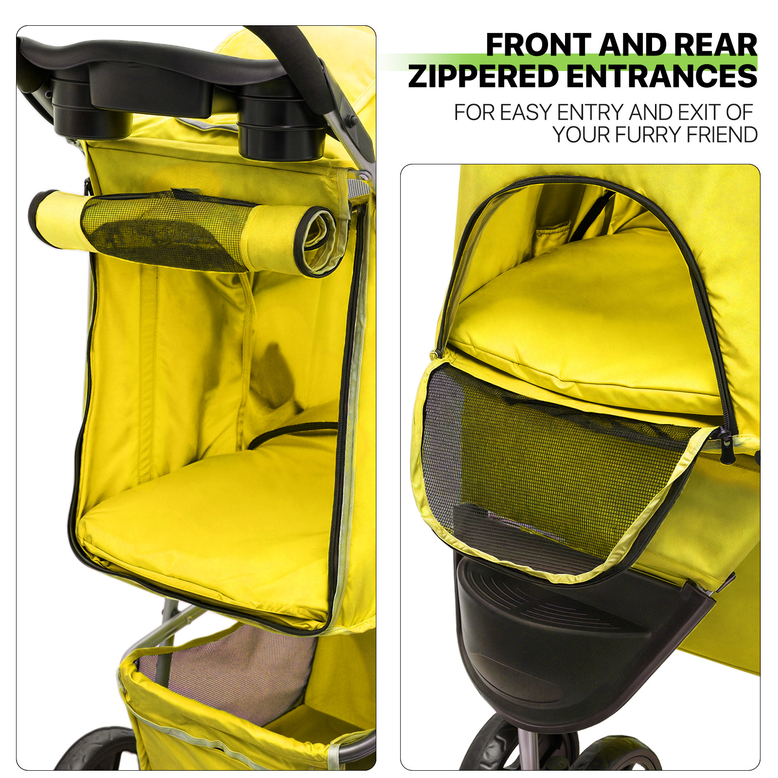 Yellow Foldable Dog Stroller Portable Pet Cat Carrier Cart w/Adjustable Sunshade