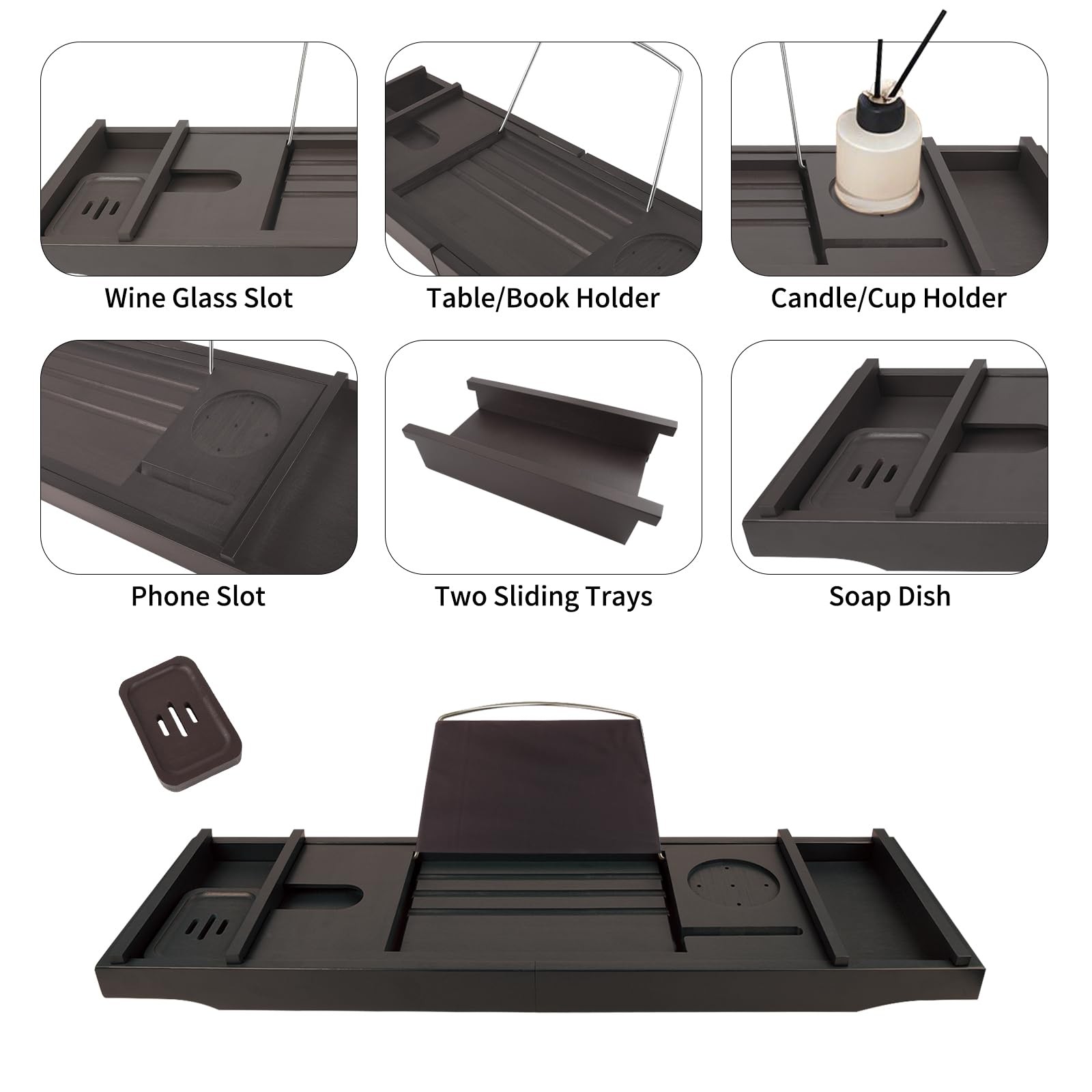 Bathtub Tray Caddy,Bathroom ,Expandable Bath Tray,Can be Placed Book and Inte...