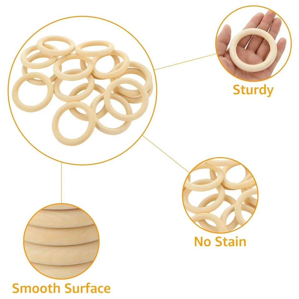 50PCS 3 inch Wooden Rings for Crafts Unfinished Wood Rings 70mm Wooden Rings ...