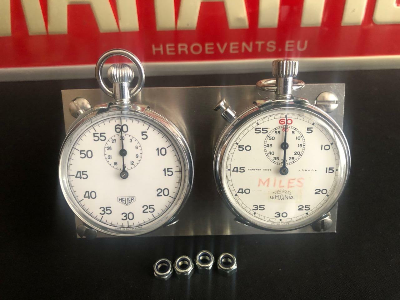 RALLY STOPWATCH CLIPS PERIOD HISTORIC CAR DASHBOARD DOUBLE TIMER MOUNTING PANEL