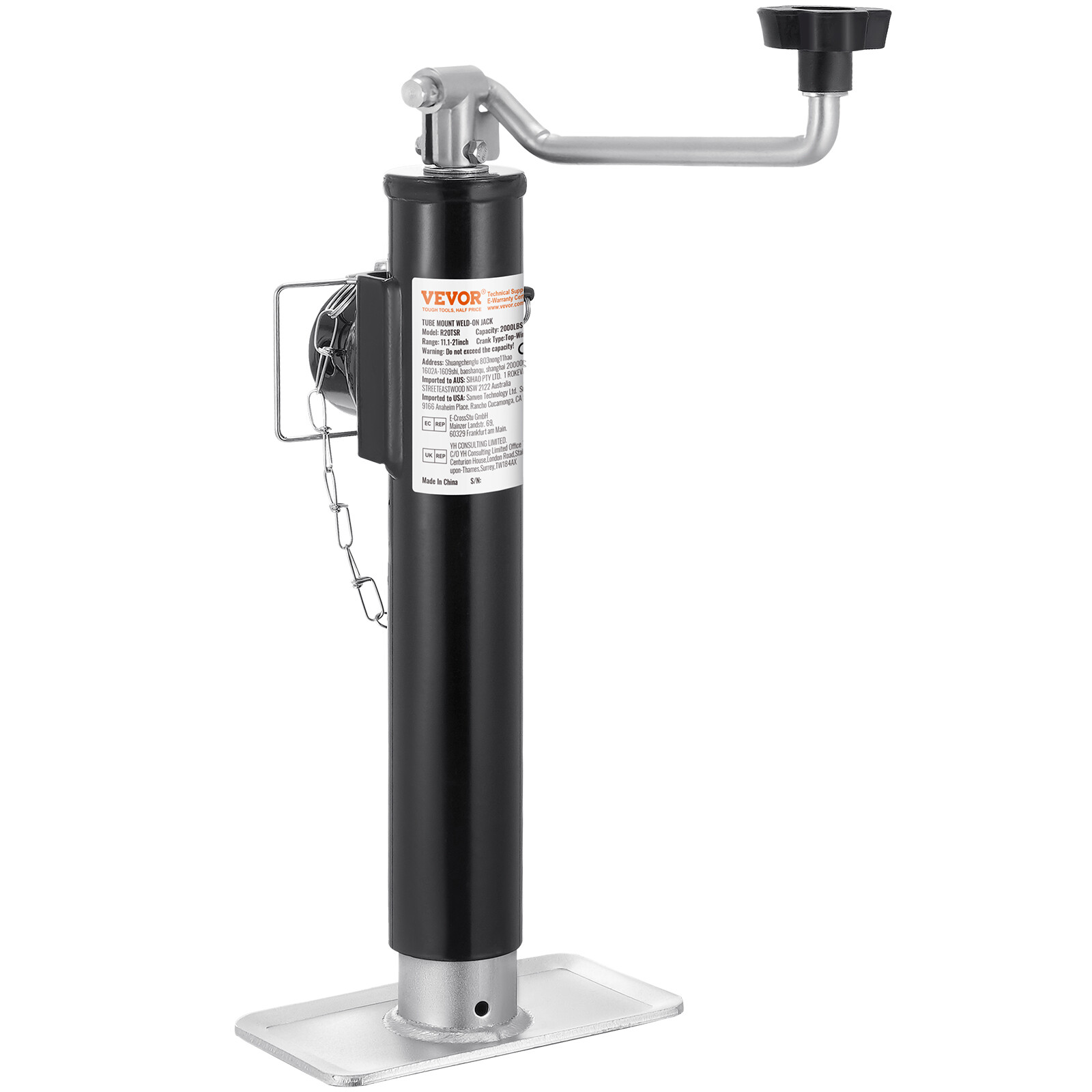 Trailer Jack Weld-on Pipe Mount Swivel Trailer Jack 2000 lbs 10" Travel