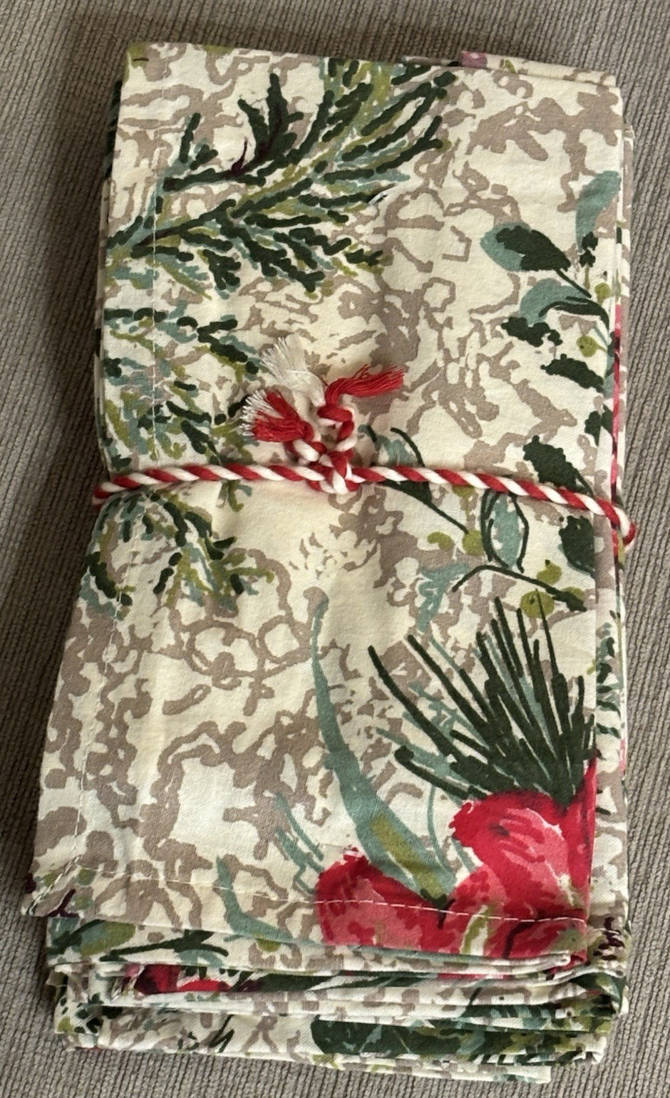 Set of 10 APRIL CORNELL MERRY ANTIQUE Cotton Floral Holiday Square Napkins New