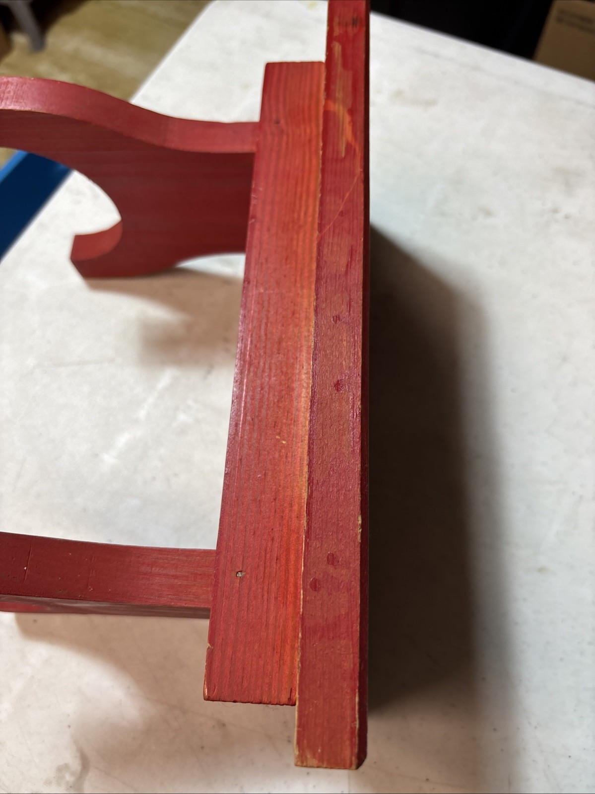 WOODEN 11.5” Plant Stand, Garden Bench, Footstool, Kitchen, Bath, Red Painted