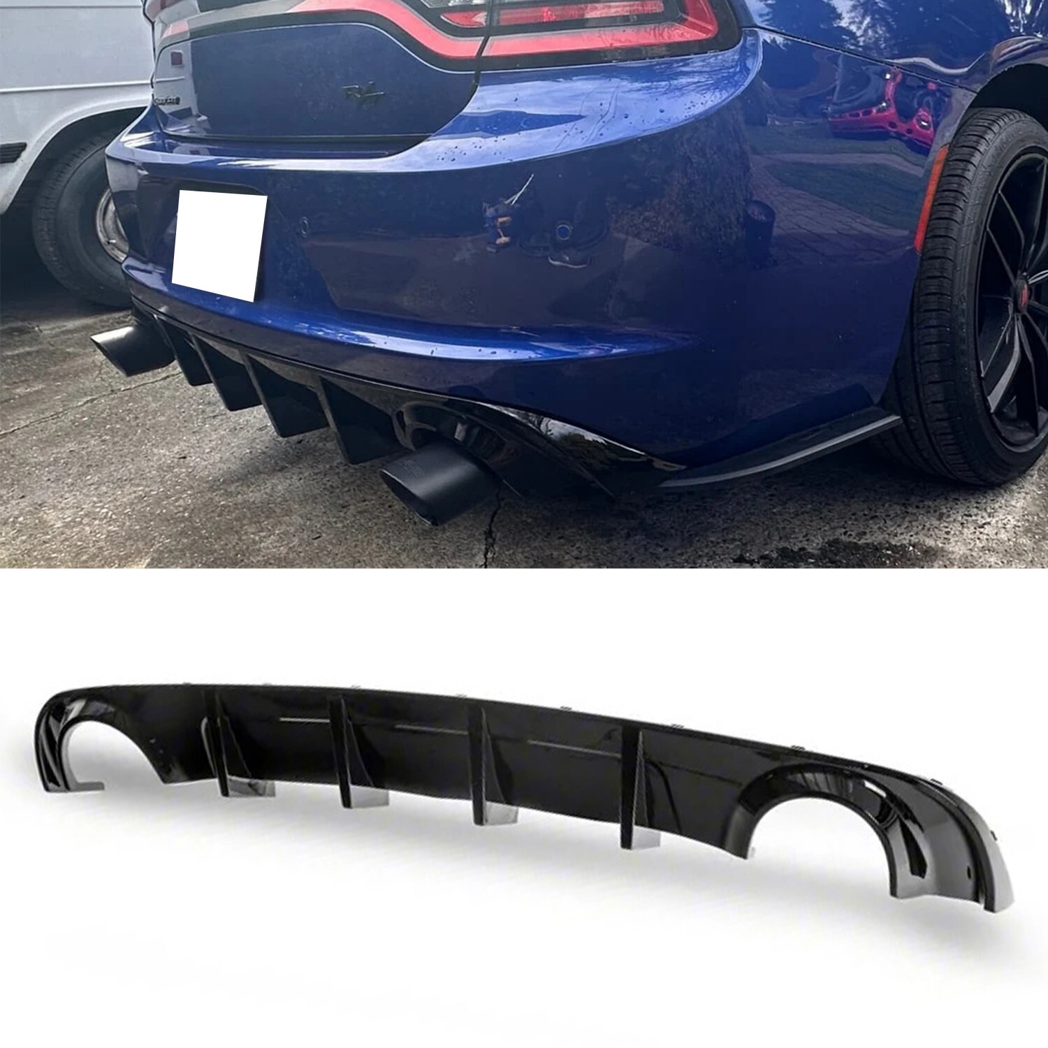 Rear Bumper Diffuser Lip Gloss Black For 2015-2023 Dodge Charger R/T SE SXT