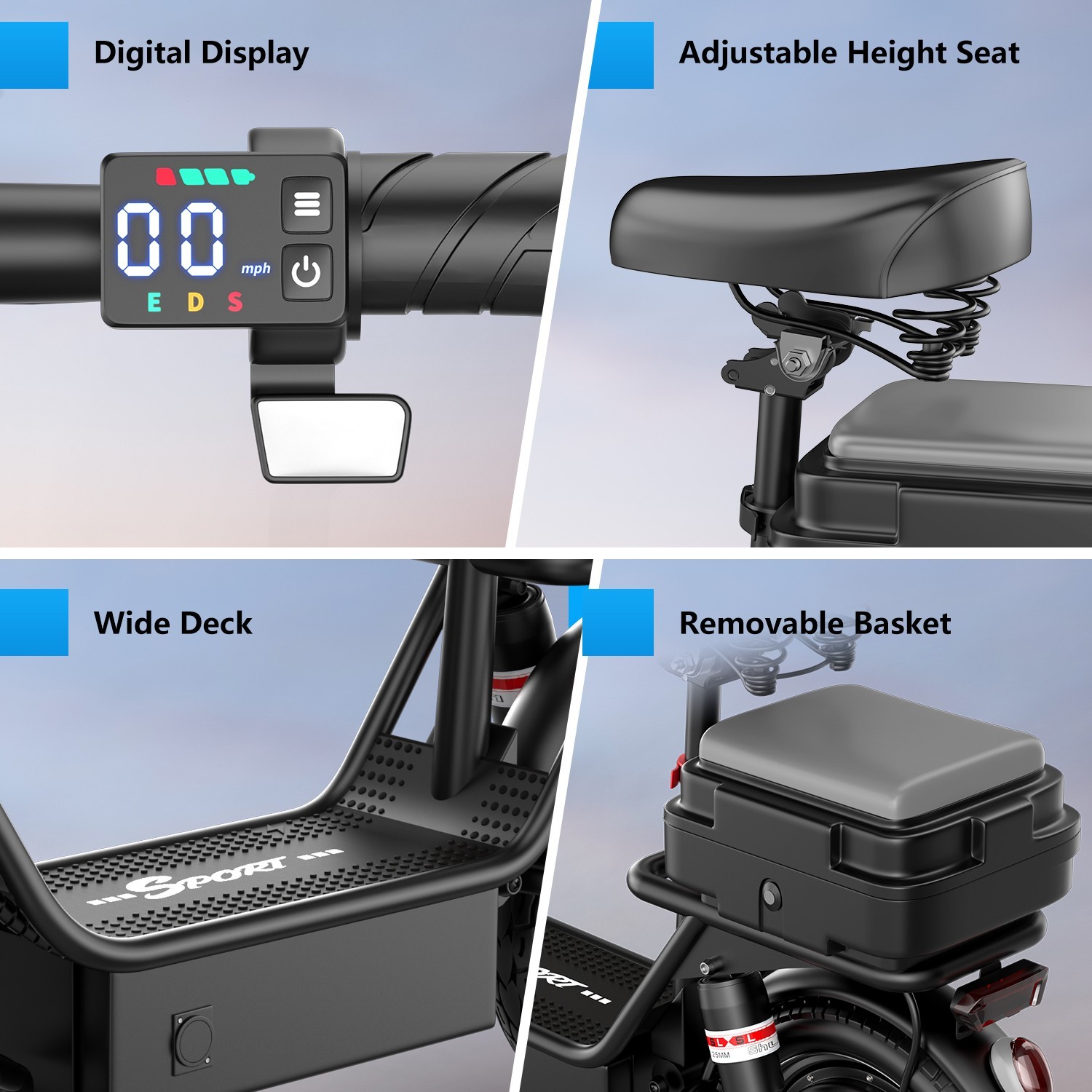 Electric Scooter with Seat 1500W 30MPH 45 Miles Range14" Tire with Basket US