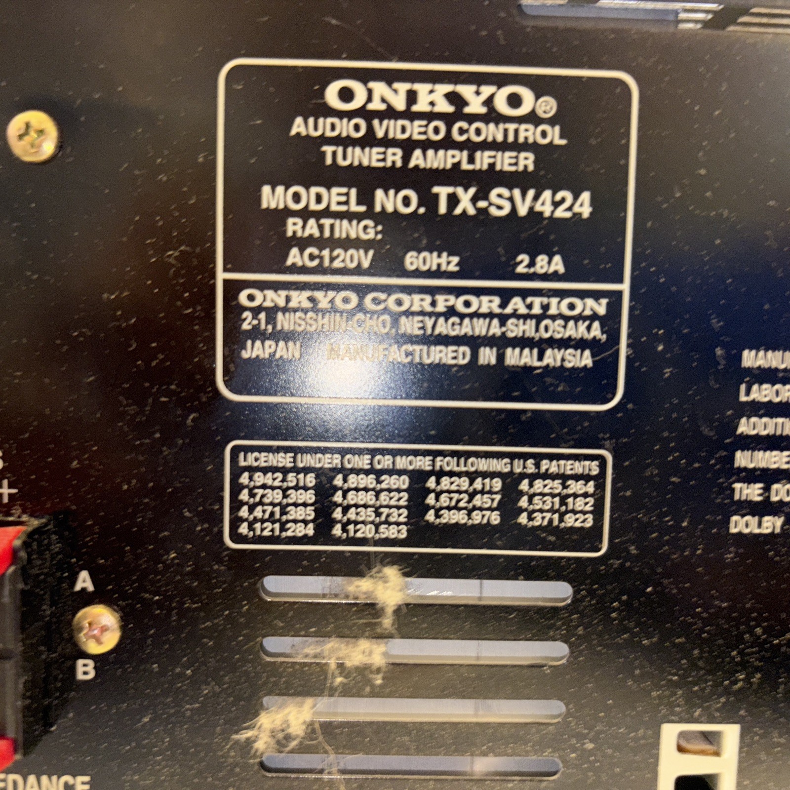 Vintage Onkyo TX-SV424 Receiver Surround Sound Audio Video Controller Amplifier