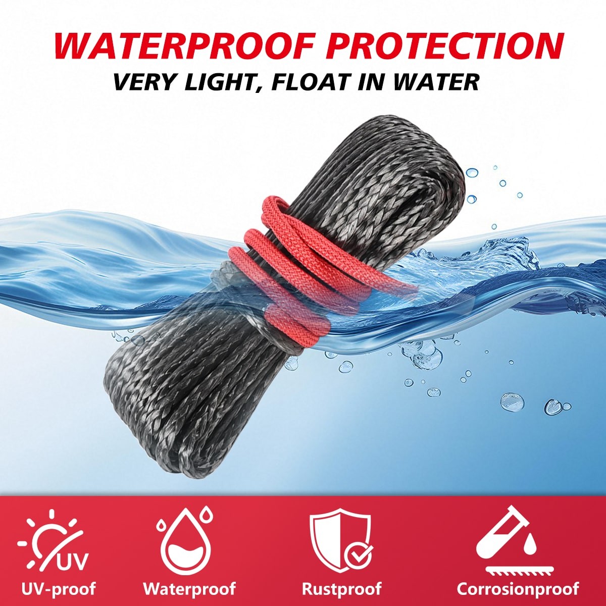 Synthetic Winch Rope Kit, 1/4'' x 50FT w/ 10000 lbs Strength, Protective Sleeve