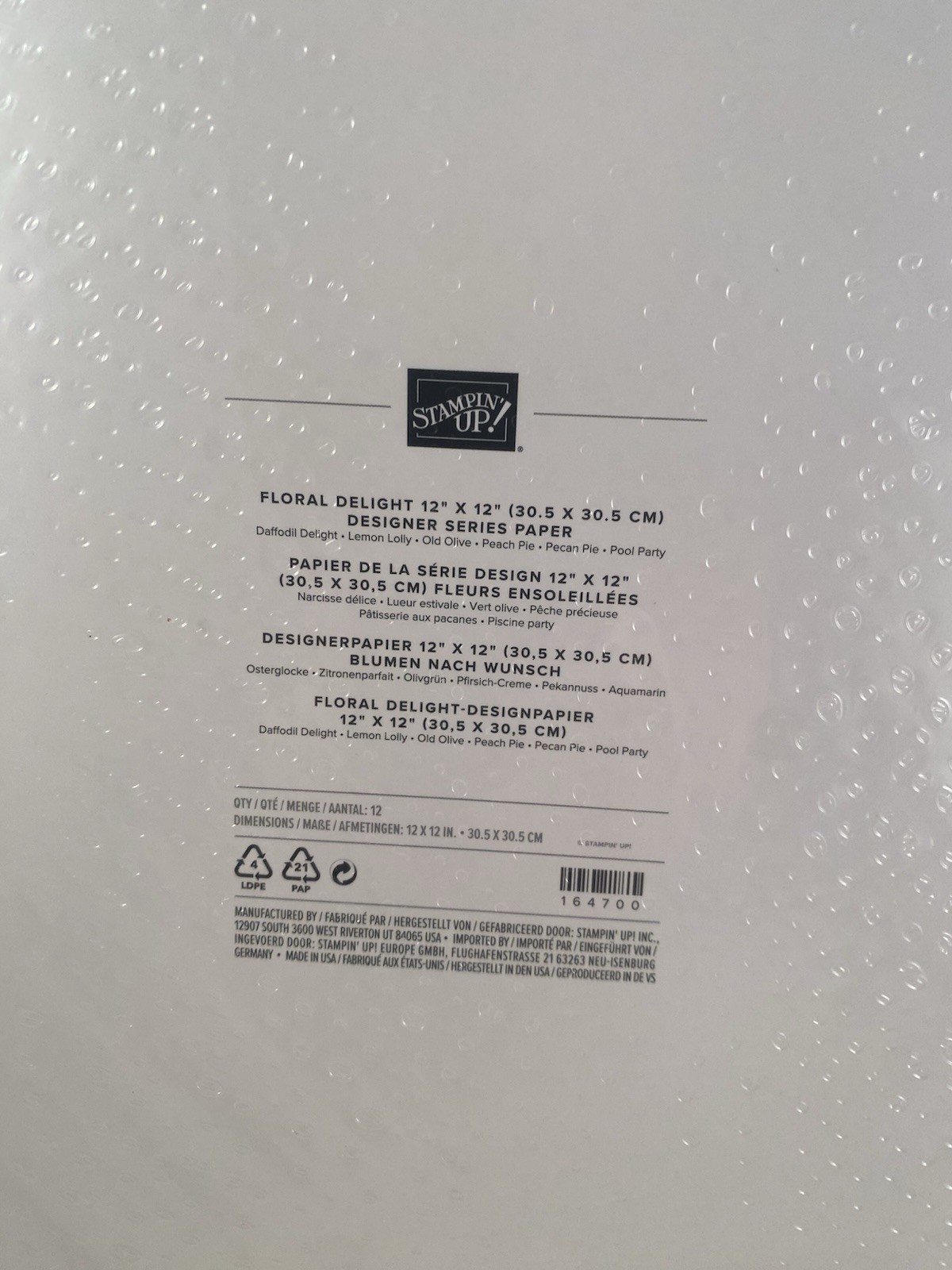 FLORAL DELIGHT Designer Series Paper DSP Stampin Up 12X12 Full Pack 164700 2602