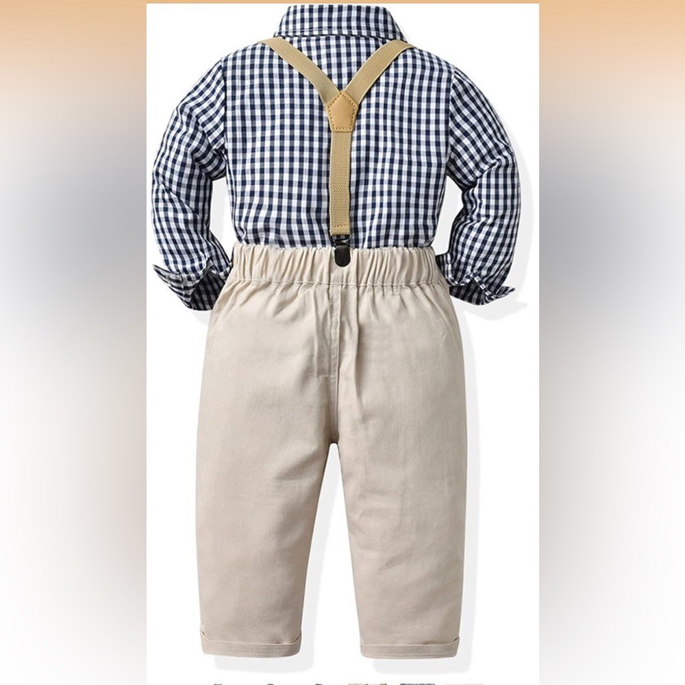 NWT Kids Checkered Shirt and Suspender Set 6 X64