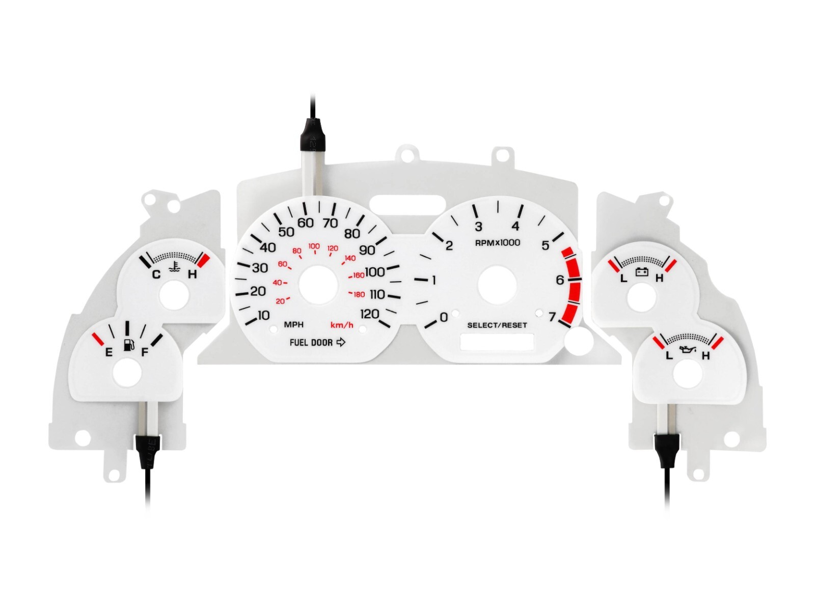 BLUE/GREEN Glow Gauge White Overlay For 99-04 Ford Mustang V6 120MPH Cluster
