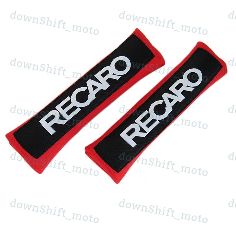 X2 Red RECARO Logo Racing Embroidery Soft Cotton Seat Belt Cover Shoulder Pads