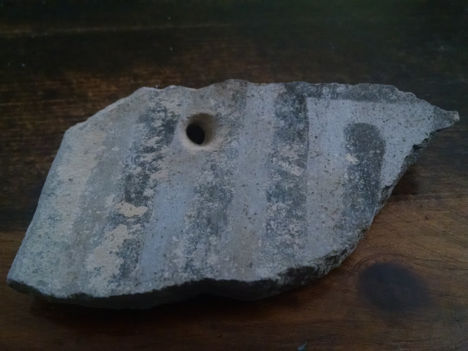 Authentic Anasazi Indian pottery shard with hole New Mexico