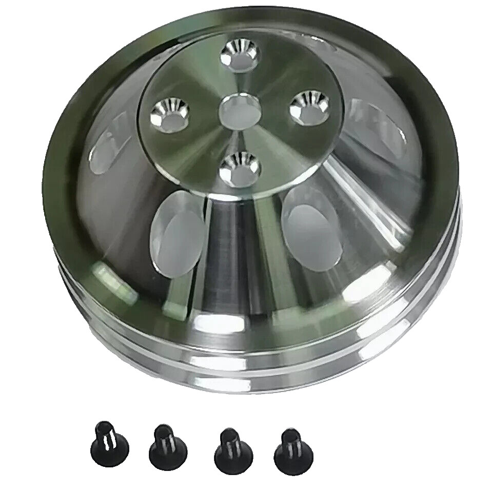 SBC Chevy Alum V BELT Pulley w/Bracket Kit & Long Water Pump Alternator PS Pump