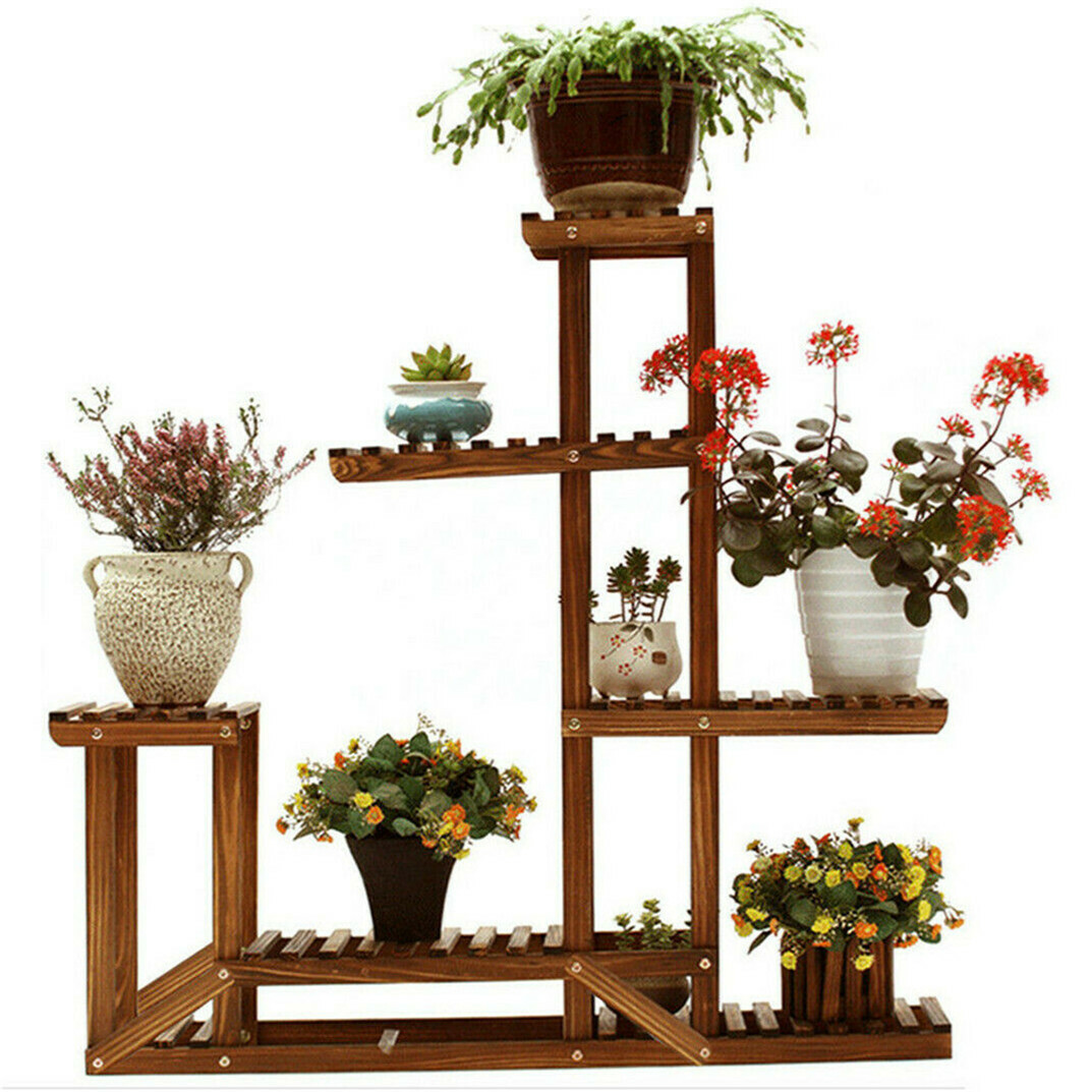 Multi Tier Wood Flower Rack Plant Stand Wood Shelves Bonsai Display Shelf Indoor