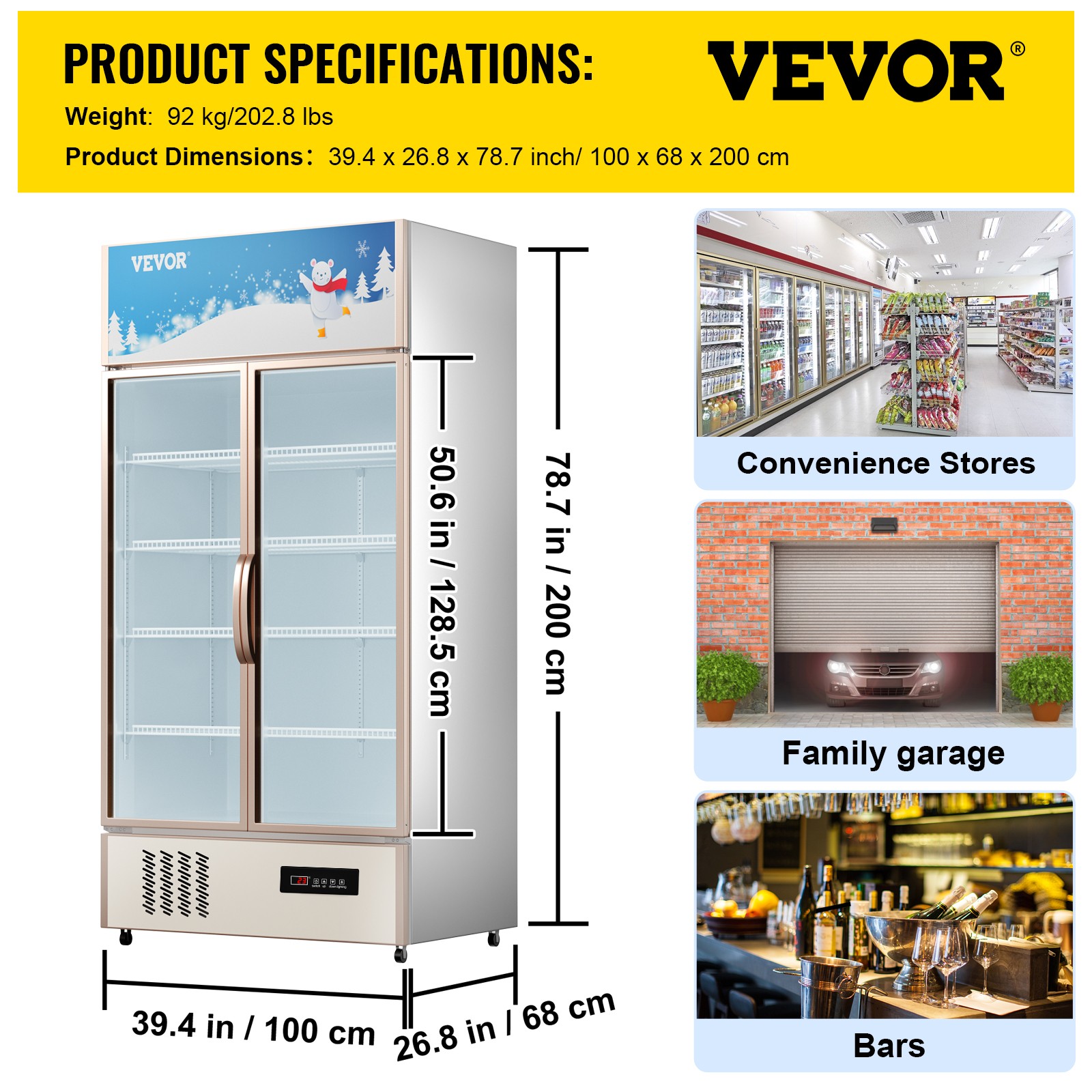 VEVOR Commercial Merchandiser Refrigerator Beverage Cooler 2 Doors 39"x27"x79"