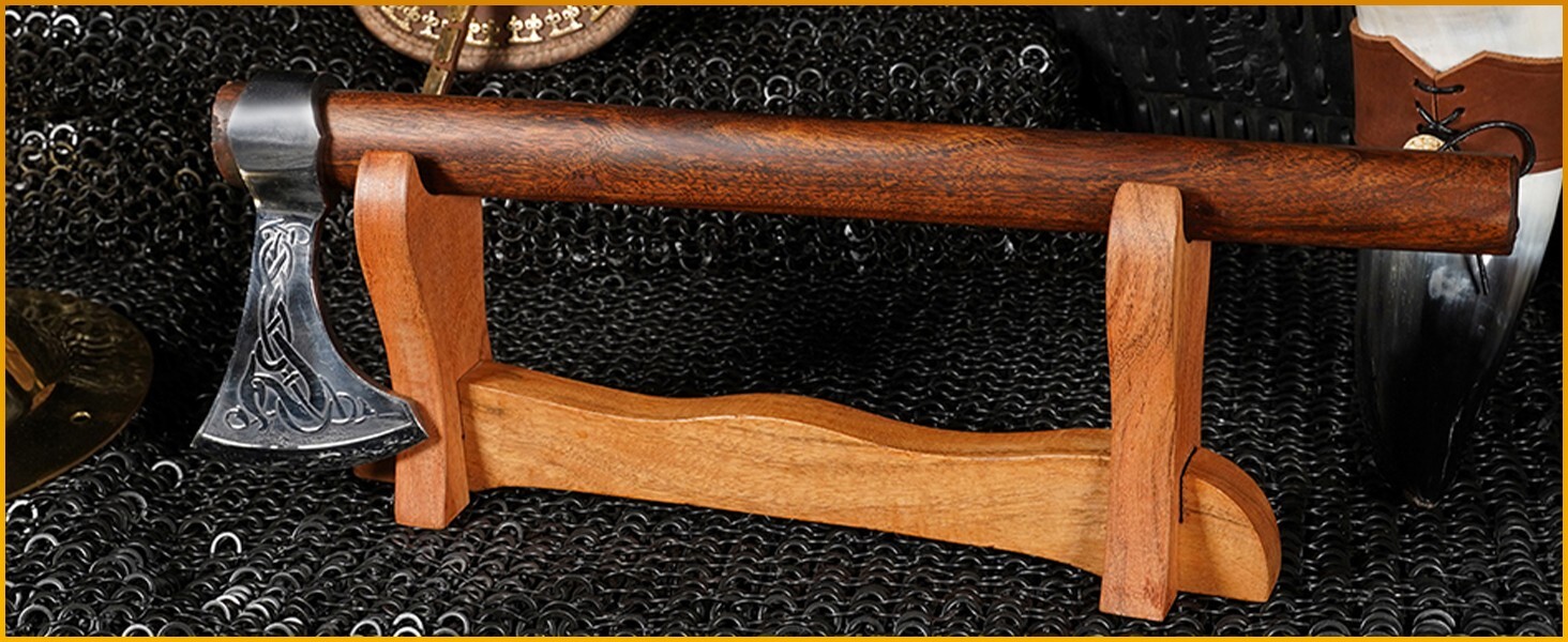 Medieval Sword Stand Solid Wood Horizontal Display Rack for Katana - 1 Tier Rack