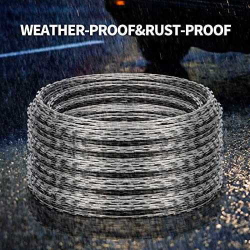 Razor Wire Galvanized Barbed Rope, 98 Feet Razor Ribbon Barbed Wire, 98Ft