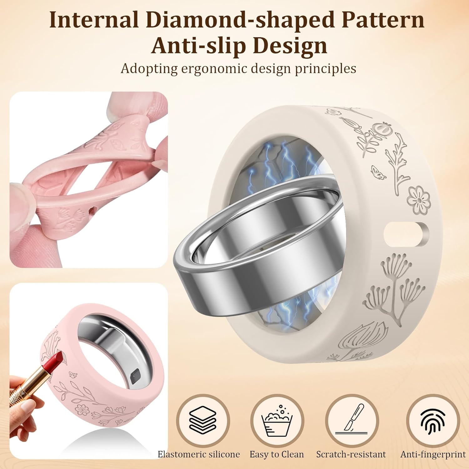 Floral Cover for Oura Ring 4/3/ 4 Ceramic/Samsung/Ultrahuman, Support Charging S