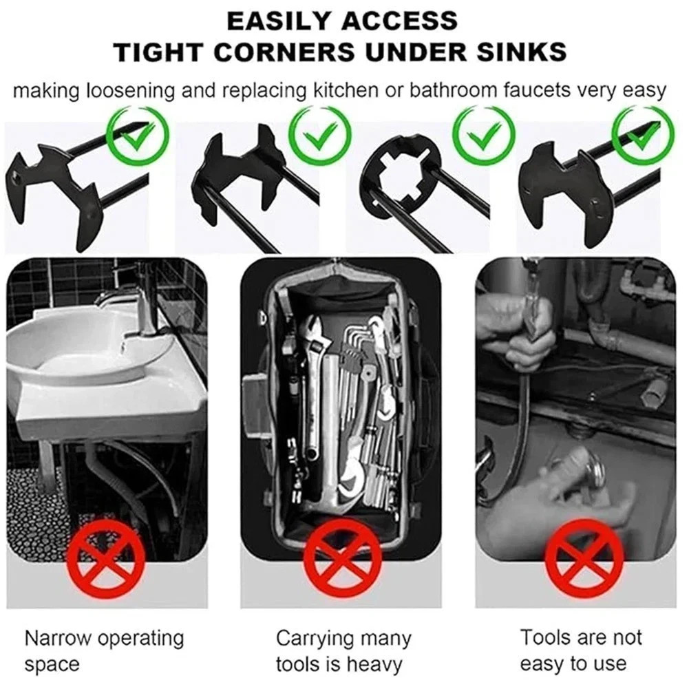 Basin Faucet Wrench Plumbers Wrench Four-Jaw Hex Under Sink Wrench Faucet Tool M