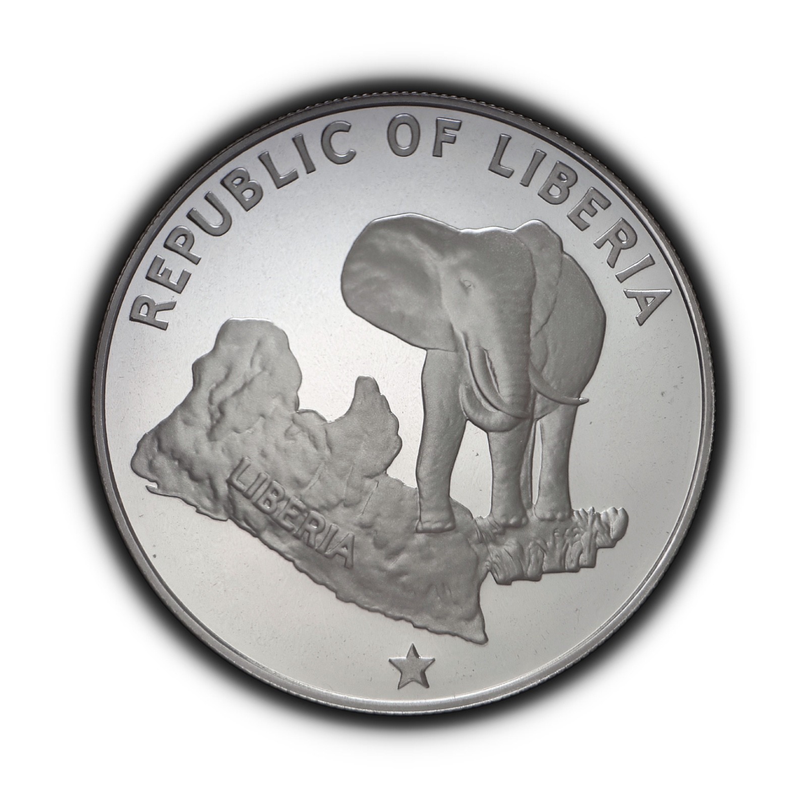 LIBERIA. 1976, 5 Dollars, Silver - Elephant, Map Stars, Royal Mint Proof RARE 1