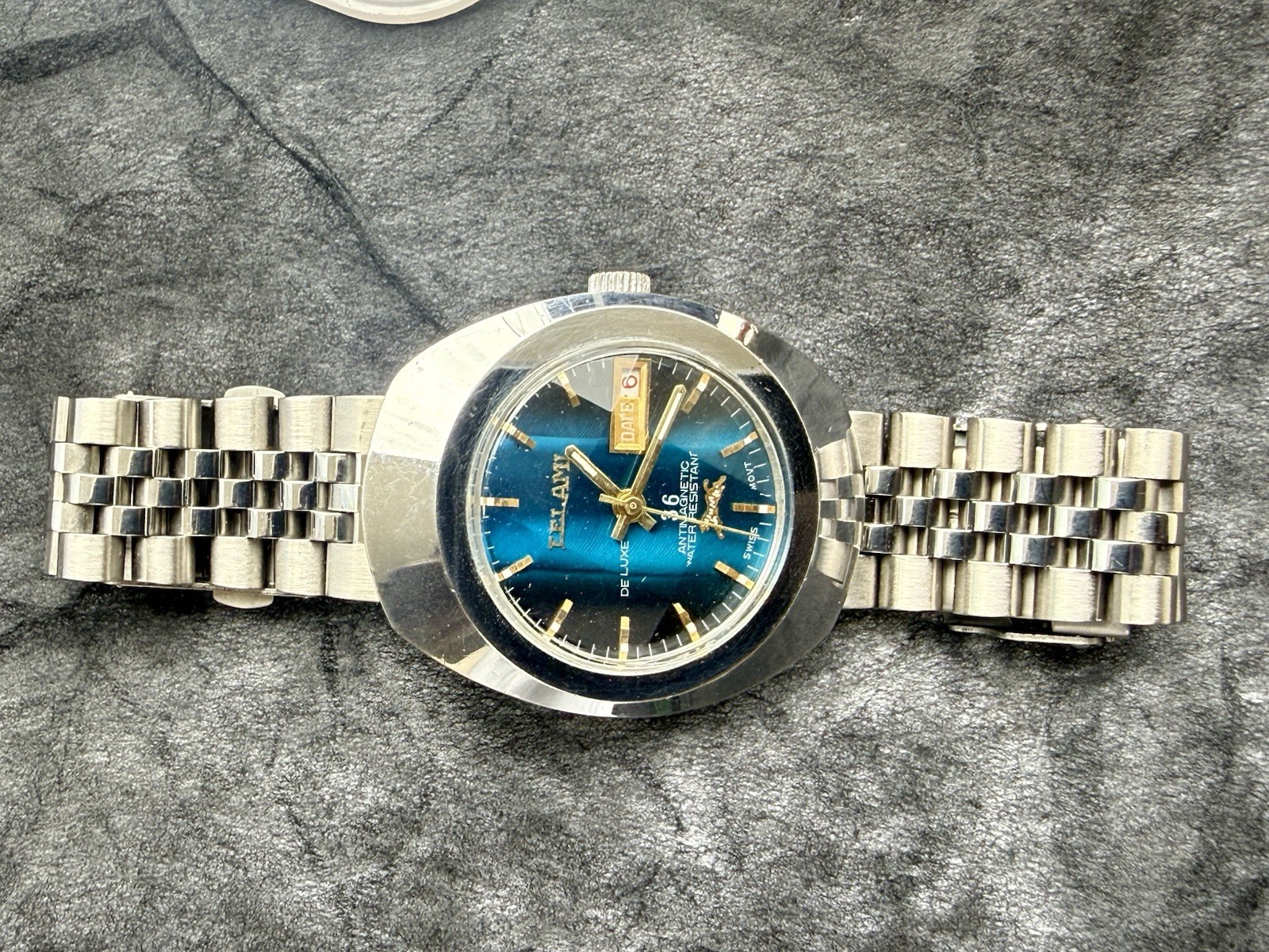 Vintage ELAMI De Luxe 36 automatic Swiss Mens Watch Rare