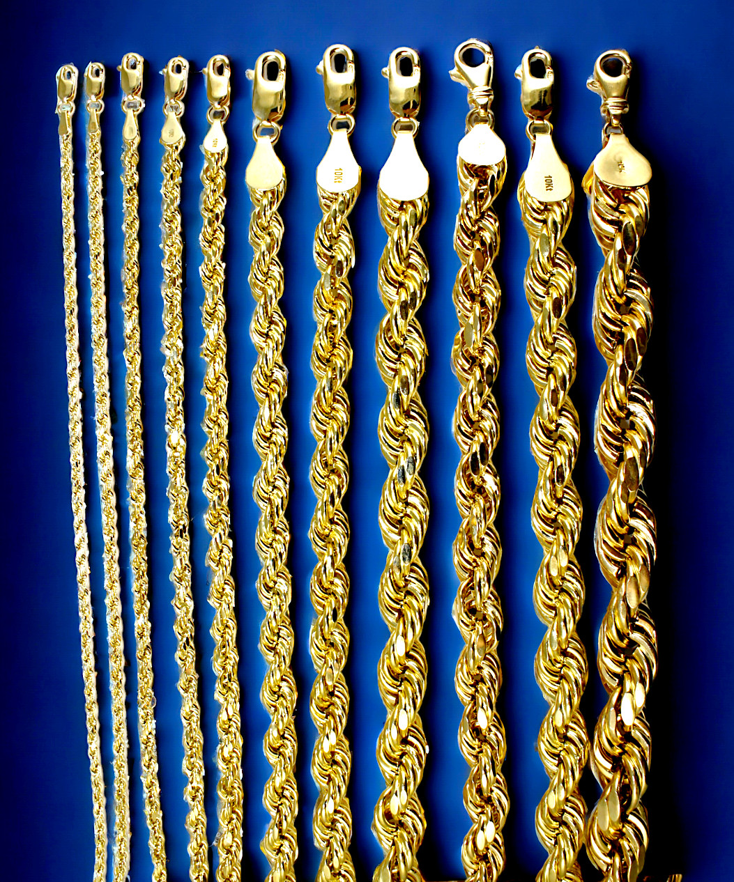 10K Yellow Gold Rope Necklace Bracelet Chain Diamond Cut 2mm-10mm 7"-30"