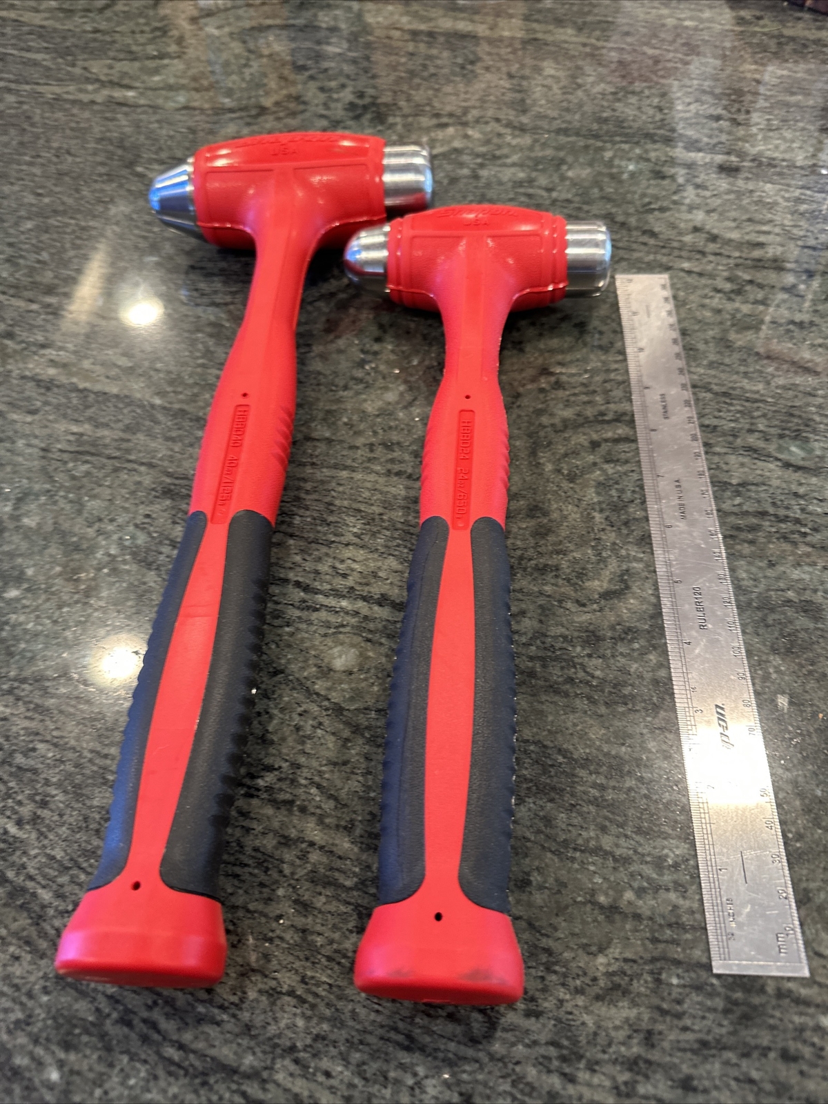 Snap On hbbd32, hbbd24 ball peen soft grip dead blow hammer combo deal red
