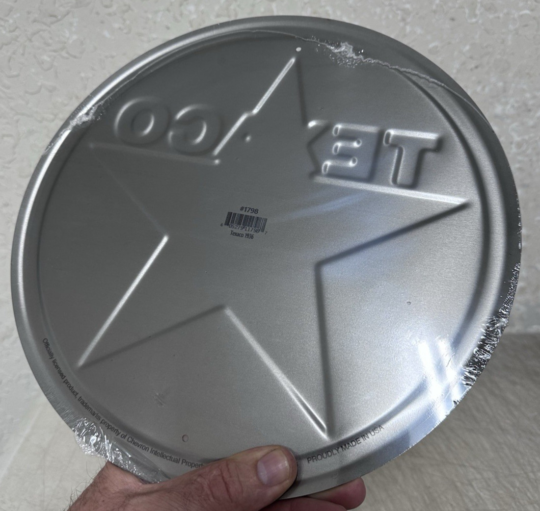 Texaco Sign Motor Oil Gasoline Round Metal Tin Vintage Style Green T 12'' Gas