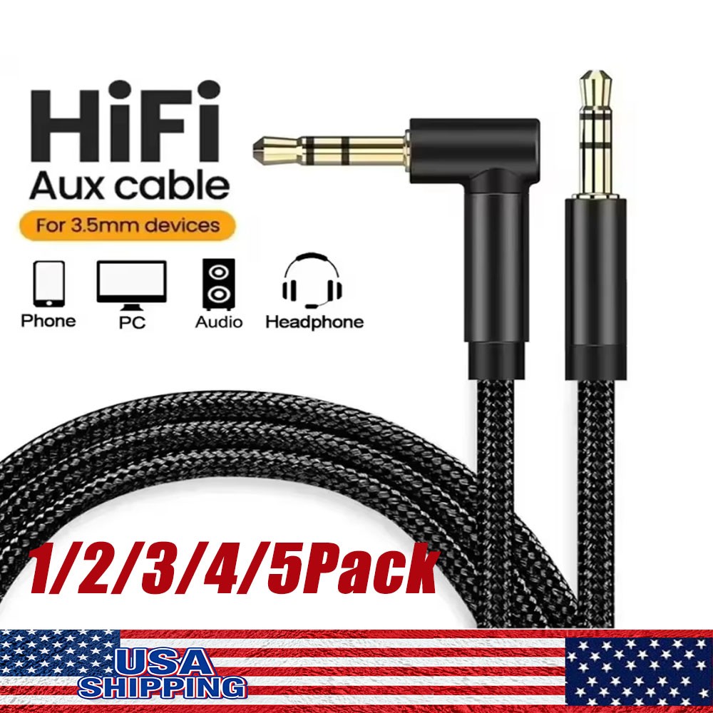 3.5mm Male to Male AUX Cable Cord L-Shaped Right Angle Car Audio Headphone Jack
