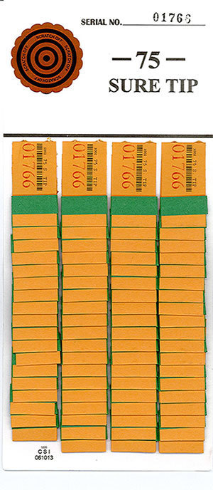 One Dozen -  #75  Sure Tip Boards (1-75) Raffle/Jar Tickets Free Shipping USA