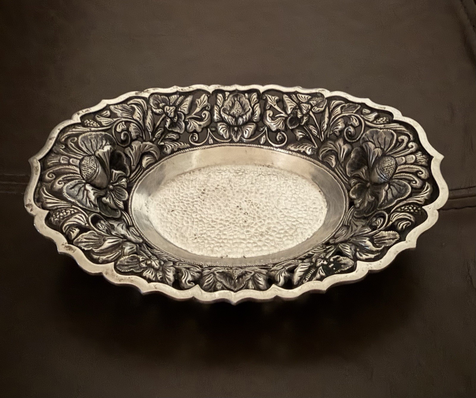 Art Nouveau Repousse 800 Sterling Silver Soap Candy Nut Trinket Bowl Dish KS