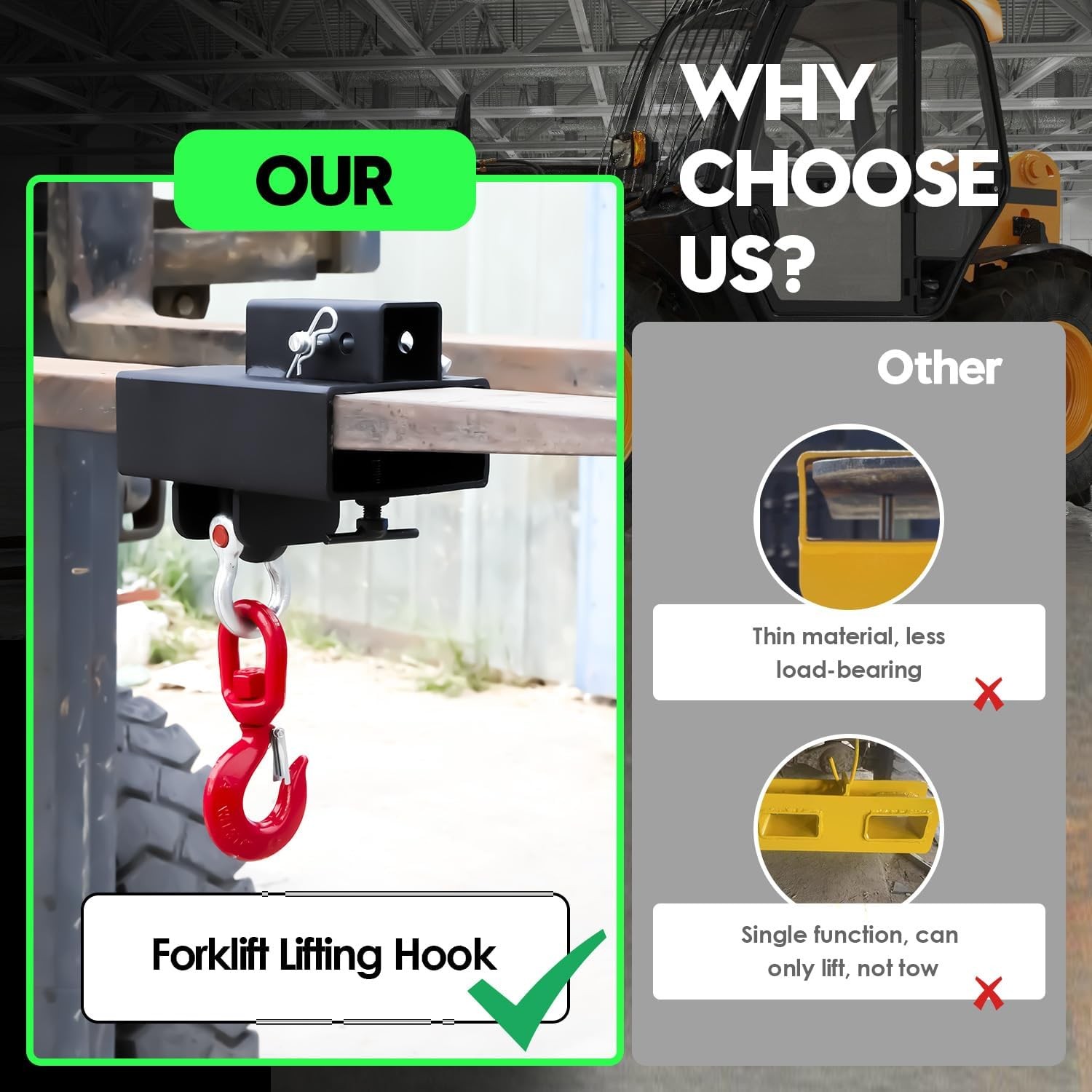 Forklift Lifting Hook Attachment MAX 6 Ton Capacity Single Mobile Forklift Crane