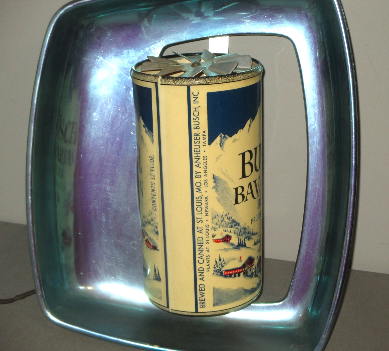 1950'S ANHEUSER-BUSCH BAVARIAN BEER -STORE BAR DISPLAY LIGHTED SPINNING CAN-18"