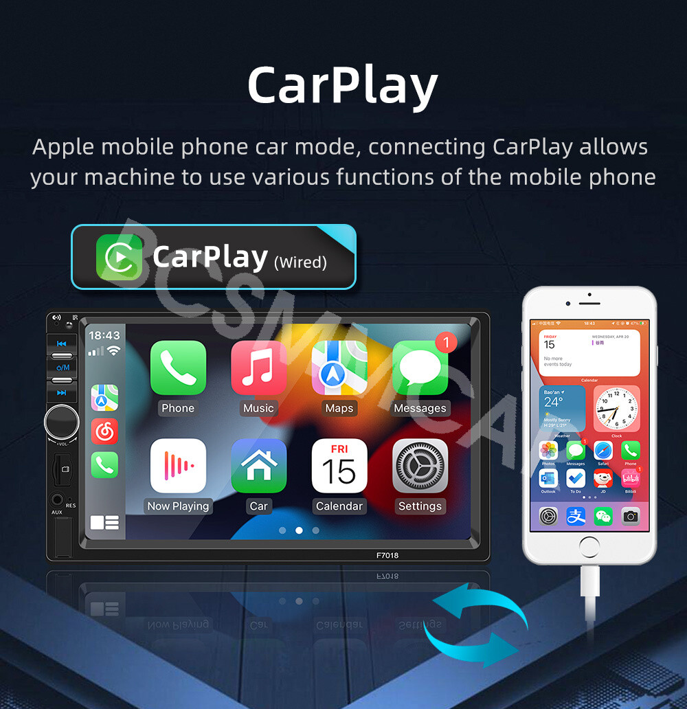 7" Double 2Din Car Stereo Radio Wired Carplay+Android Auto Car Play Touch Screen