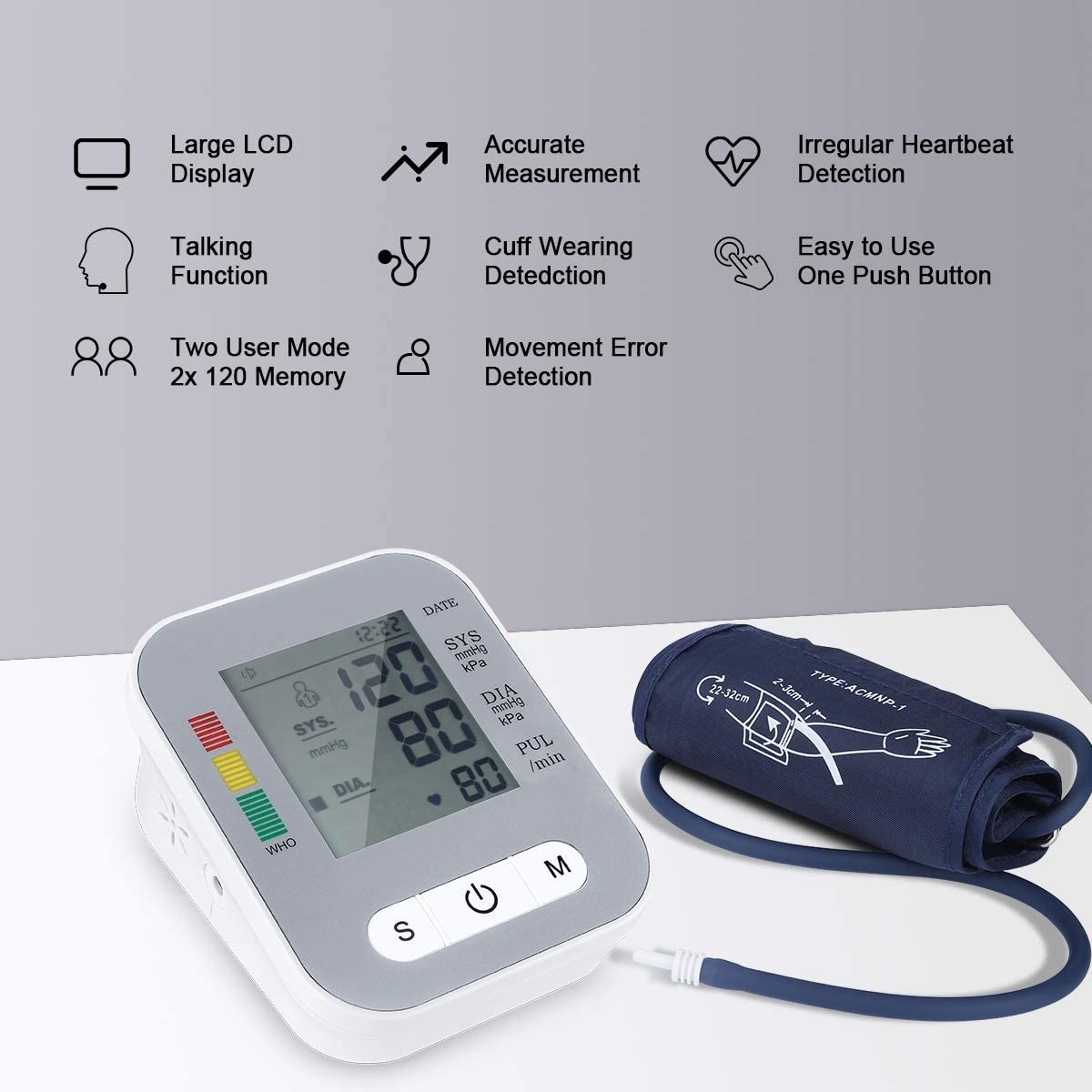 Automatic Digital Upper Arm Blood Pressure Monitor Accurate BP Cuff Pulse Meter