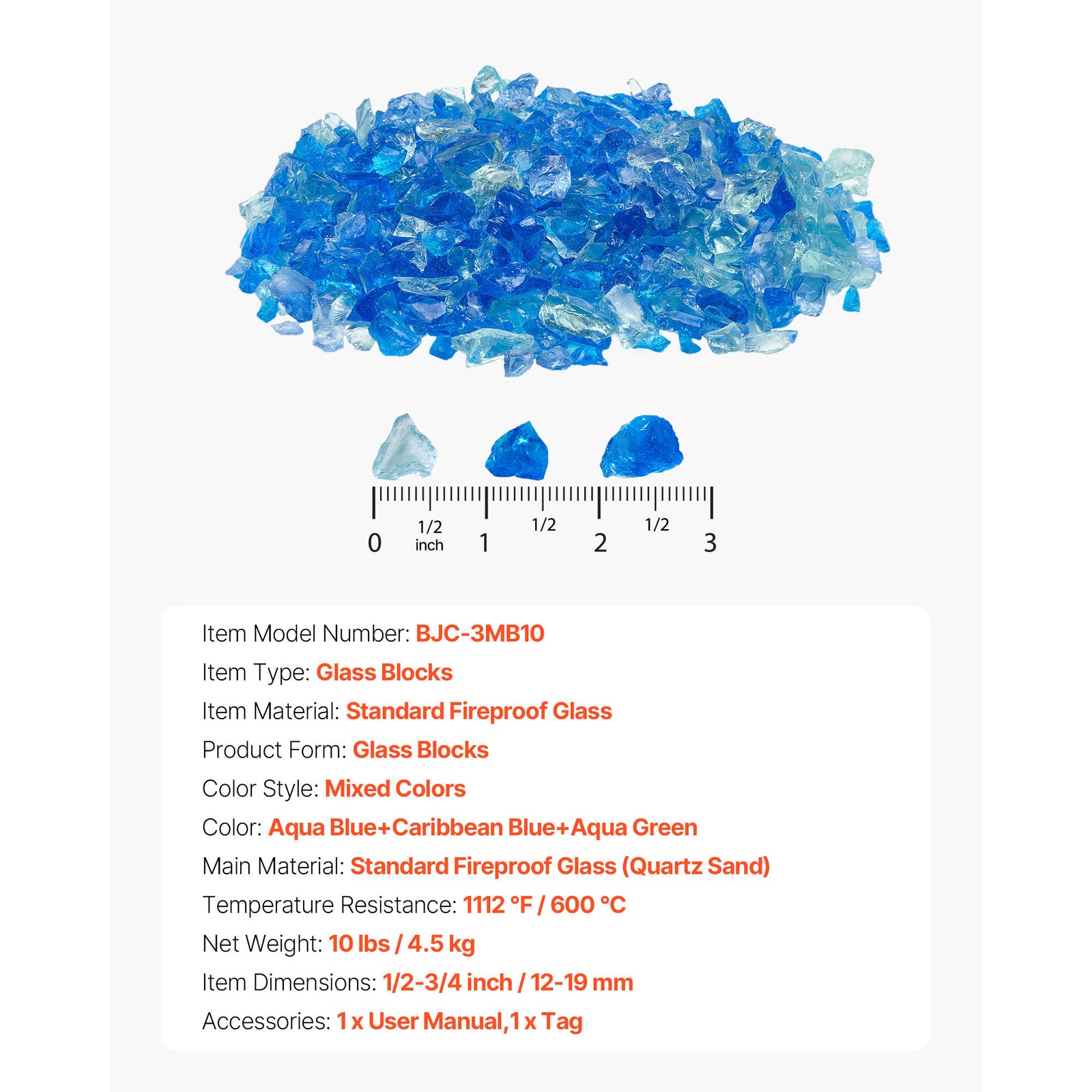 Uimoso 10 lbs 3/4-Inch Fire Pit Glass Rocks for Fireplace and Table, 3 Colors