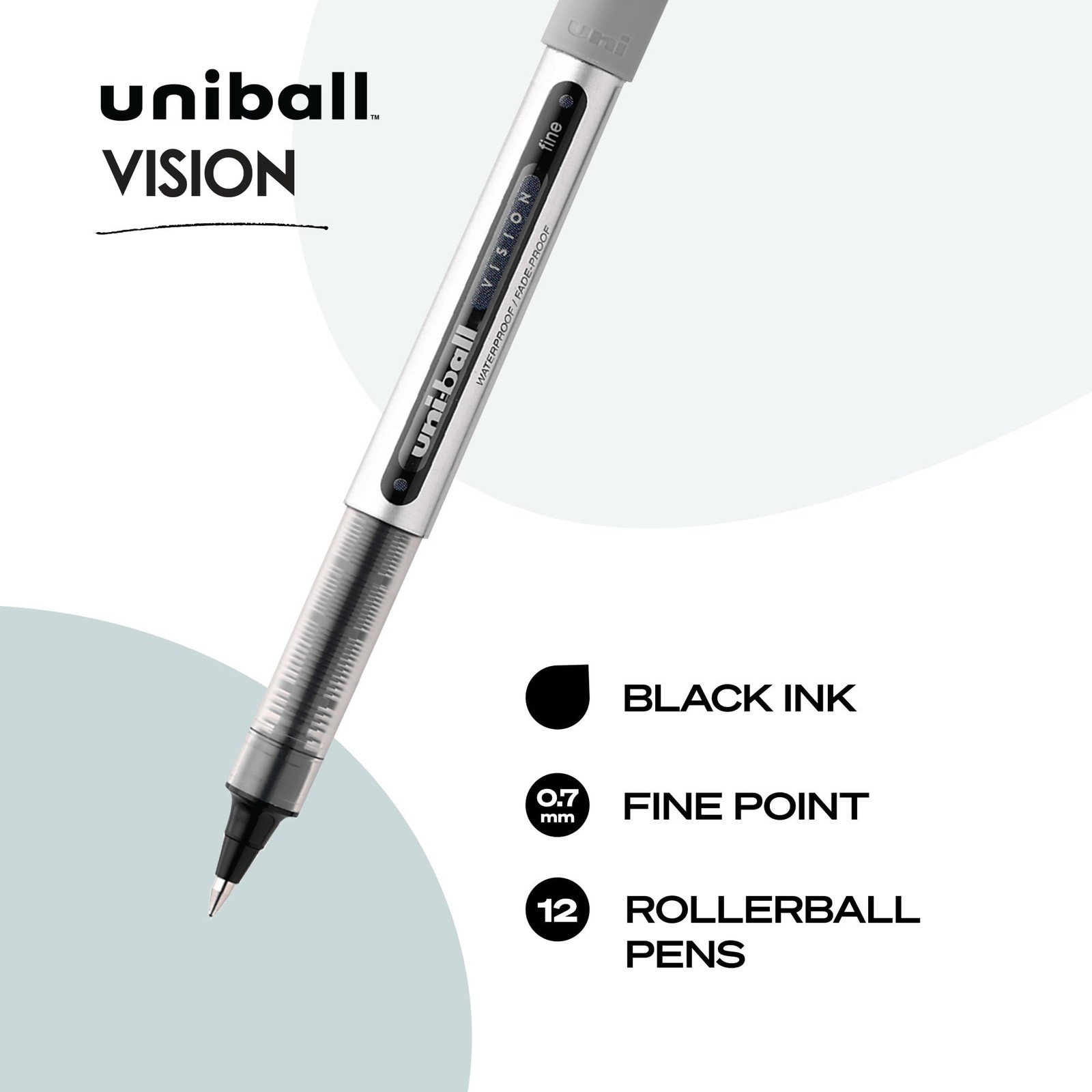 Uniball Vision Rollerball Pens, Fine Point (0.7Mm), Black, 36 Pack