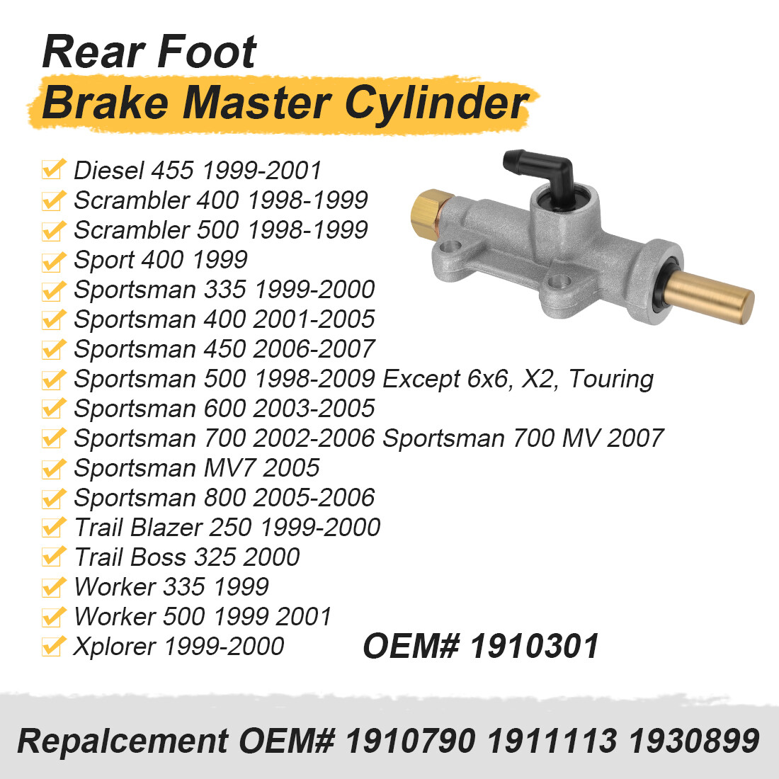 Rear Brake Master Cylinder For Polaris Sportsman 335 400 450 500 600 700 800