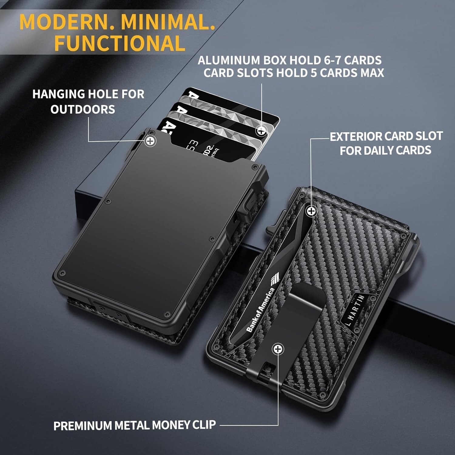 Slim Carbon Fiber Bifold Wallet with RFID Blocking Money Clip