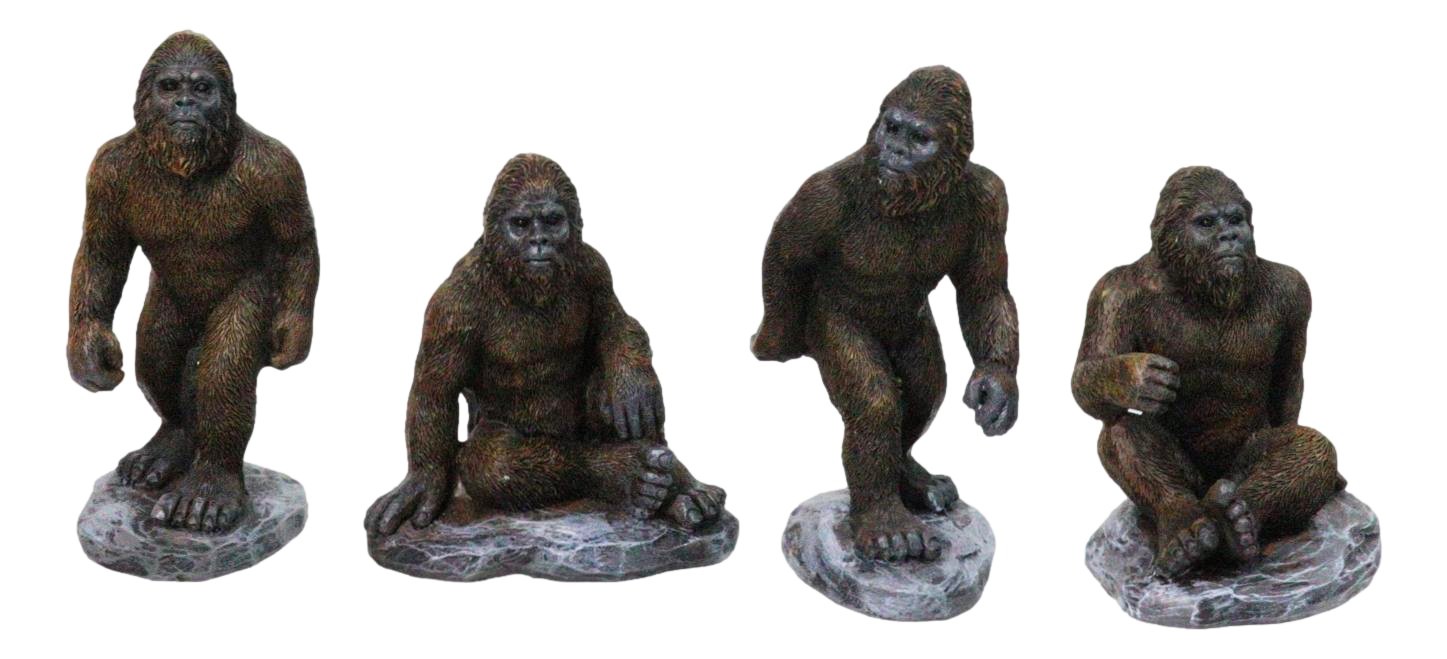Set of 4 Forest Mythical Creature Sasquatch Big Foot Cryptid Apes Figurines