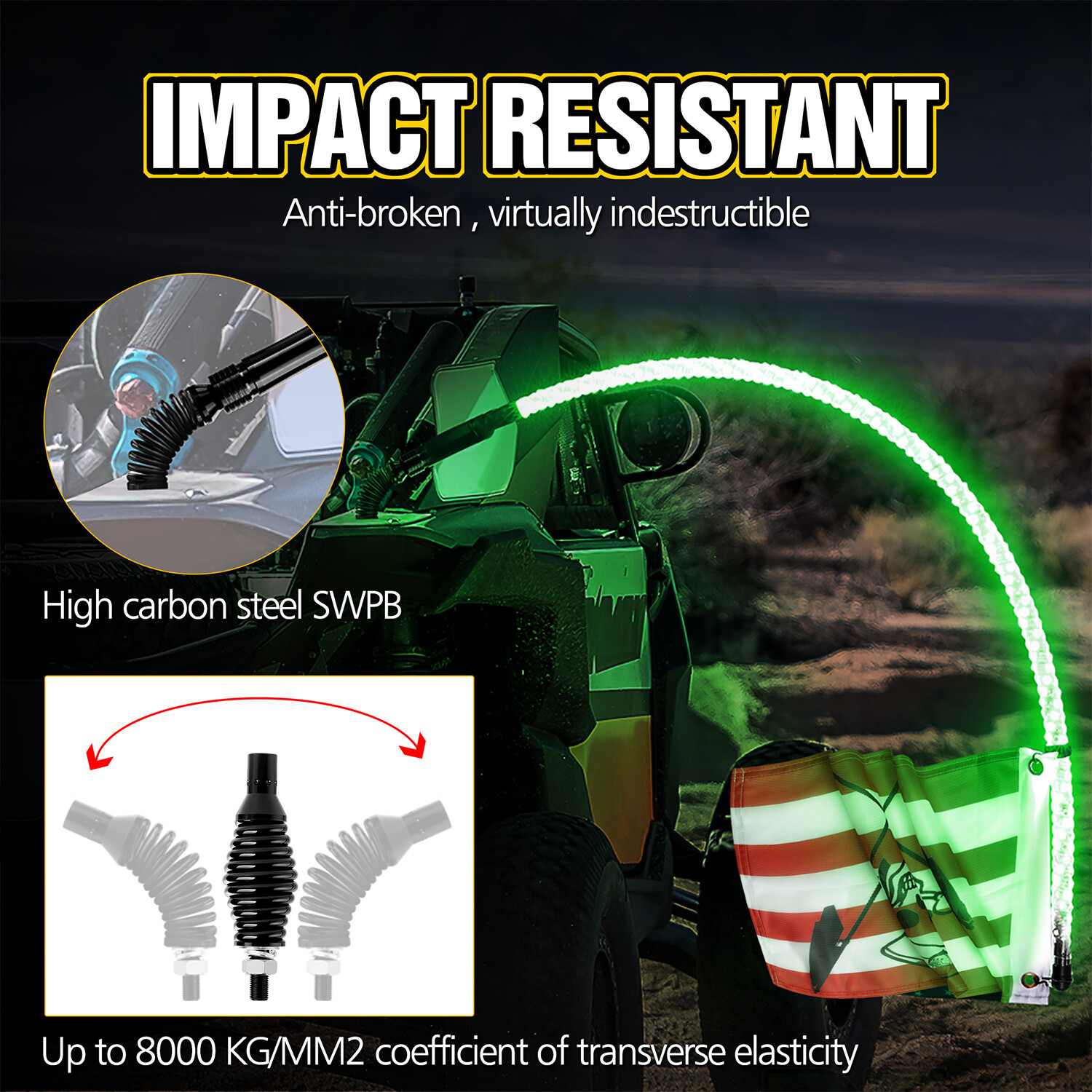 RGB LED Whip Light UTV Spring Mounting Bracket Antenna For Can-Am X3 Polaris RZR