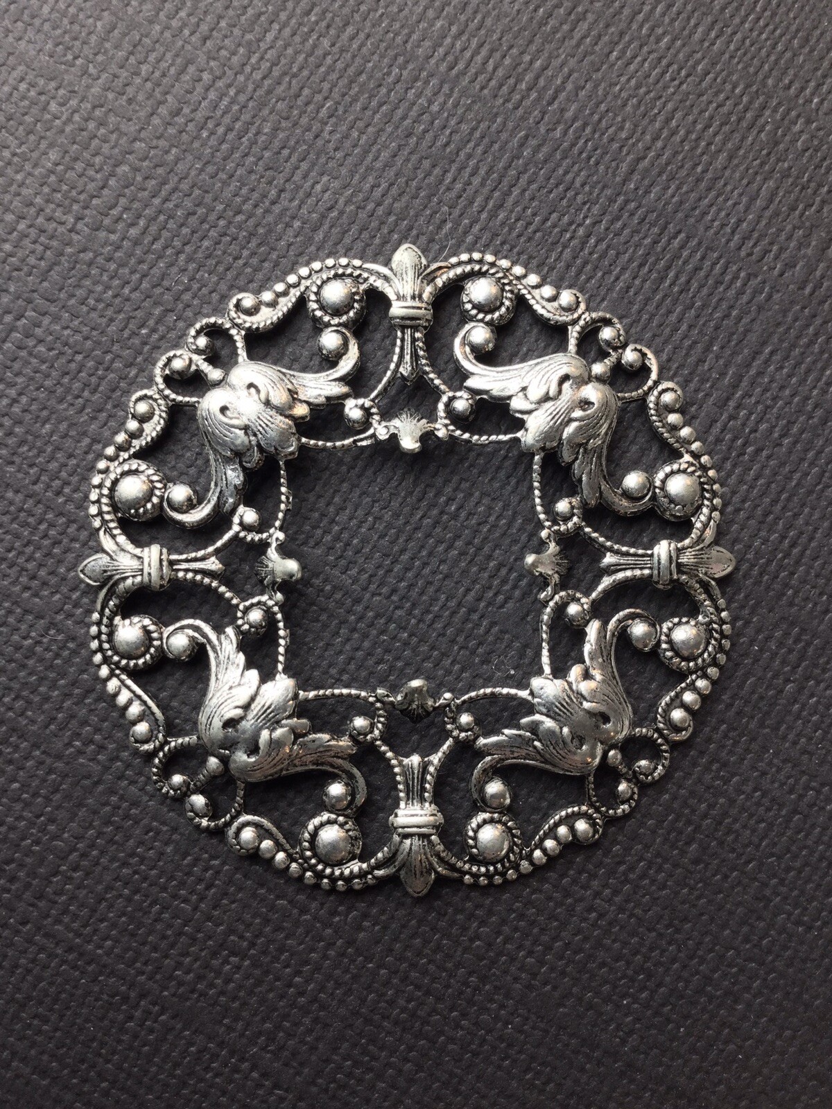 24824 Matte Silver Oxidized Victorian Round Filigree Brass Jewelry Finding