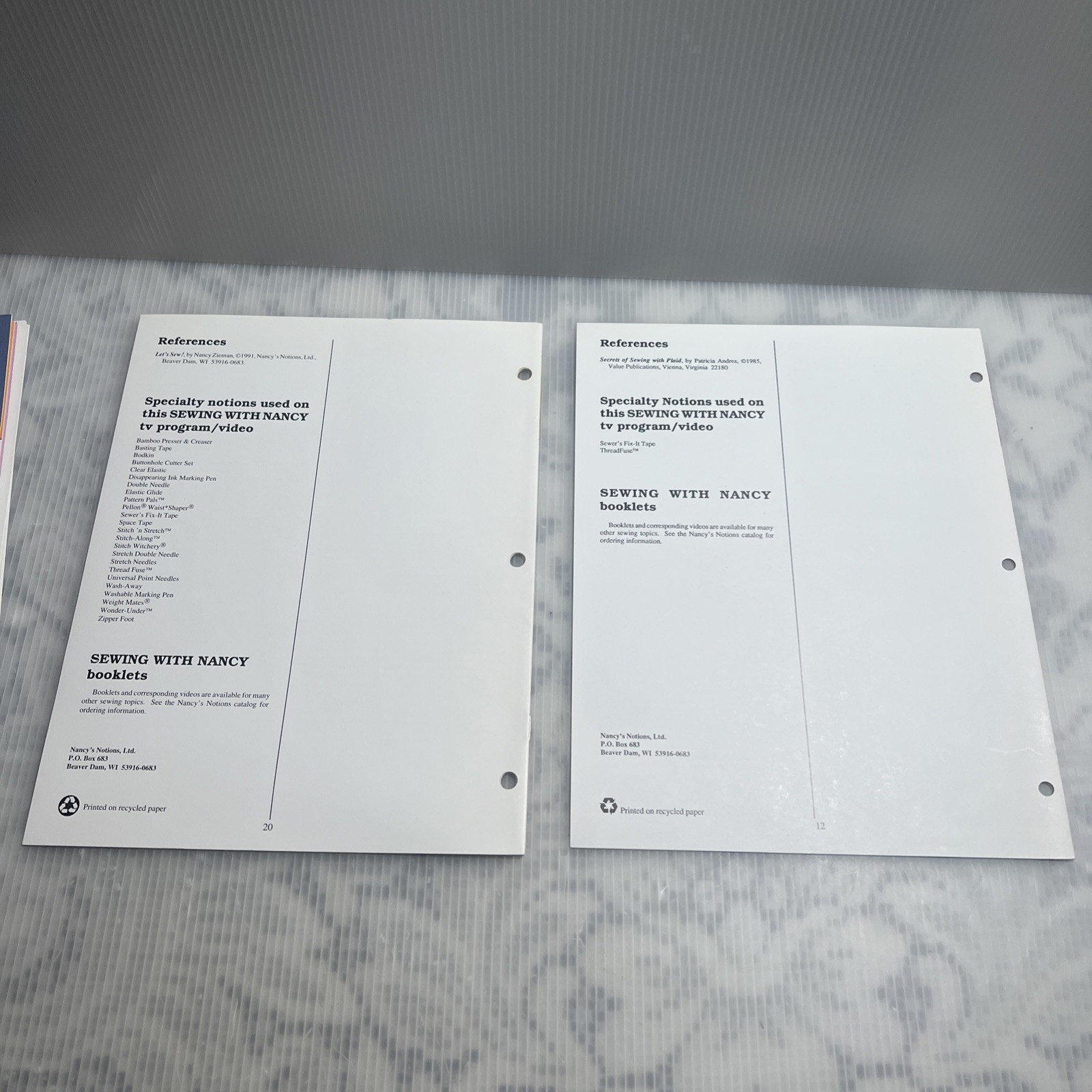 Sewing With Nancy Lot Of 19 Booklets, Pamphlets, And Transcripts 1990’s