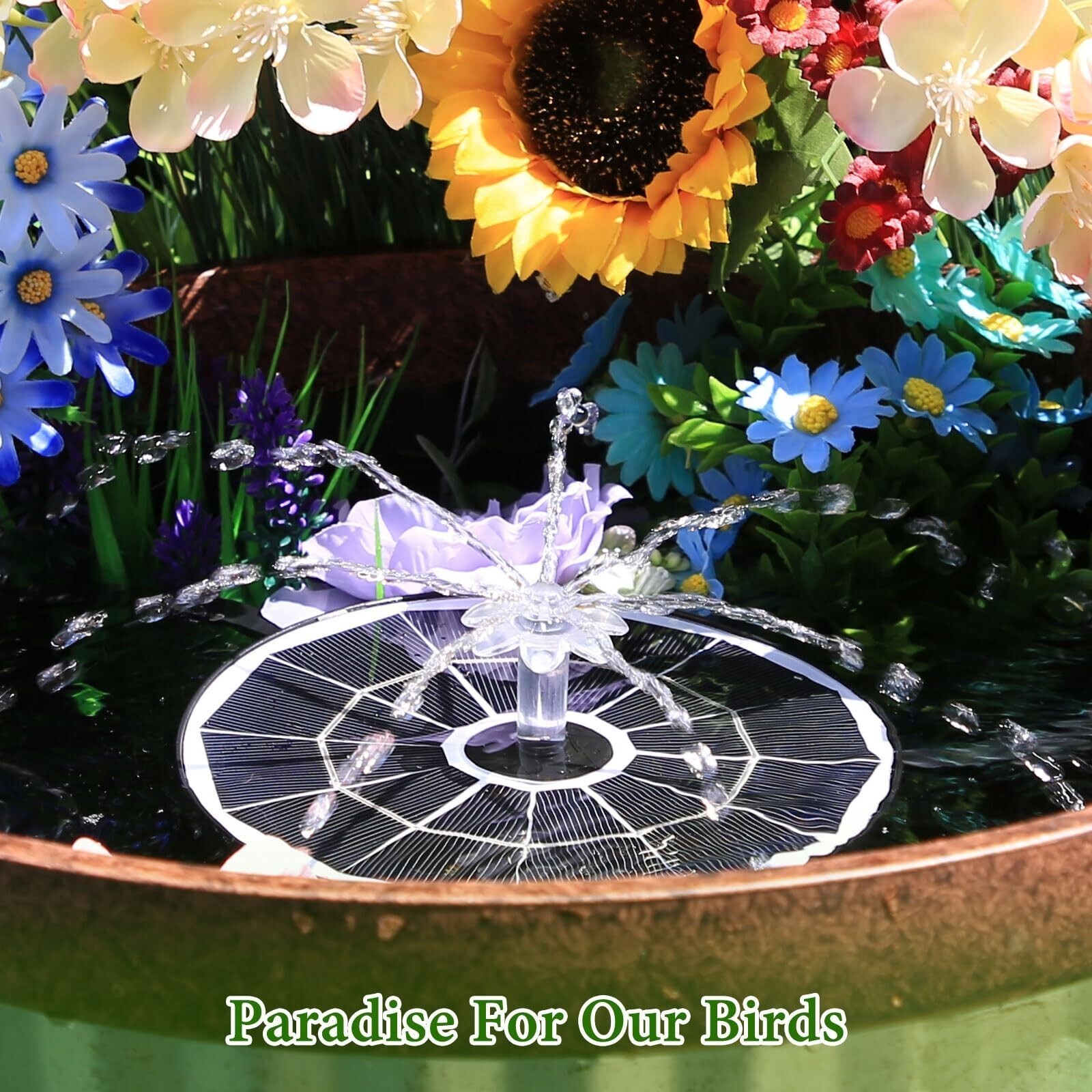 3.7W Solar Bird Bath Fountain Upgraded 6.3" Solar Glass Panel for Garden,g