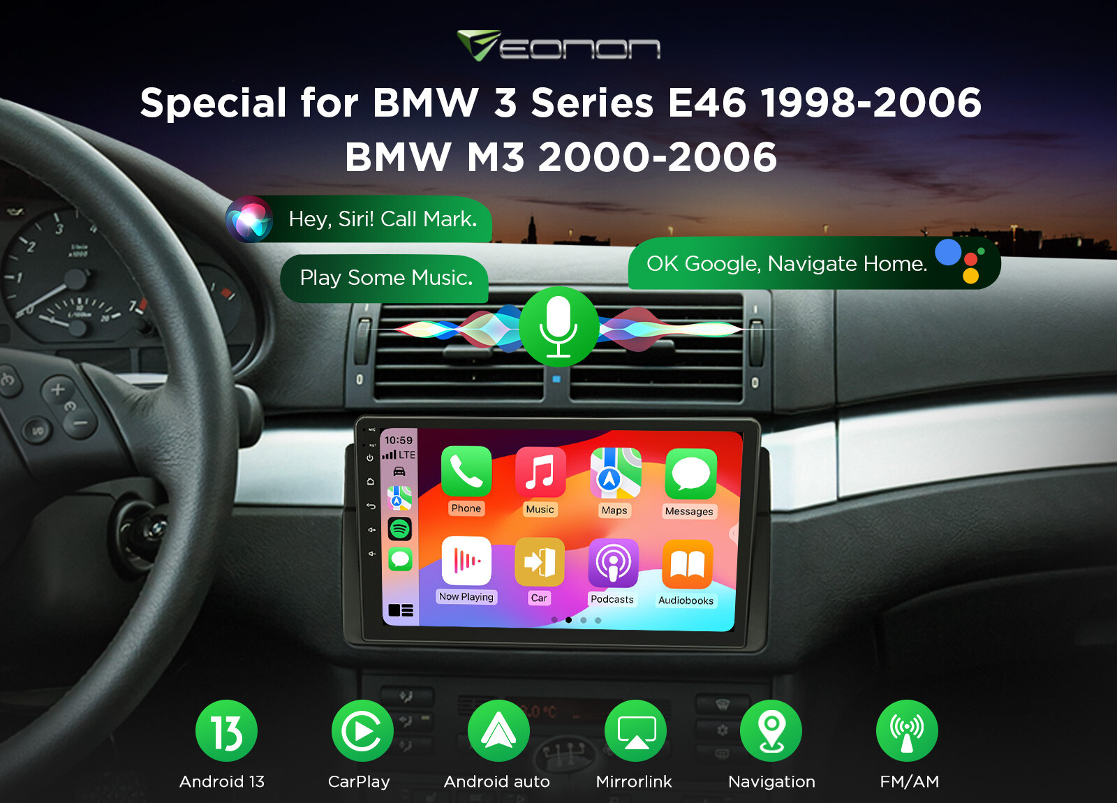 Eonon 9" Android 13 Car GPS Radio Stereo CANBus for BMW 3 Series E46 325 330 323